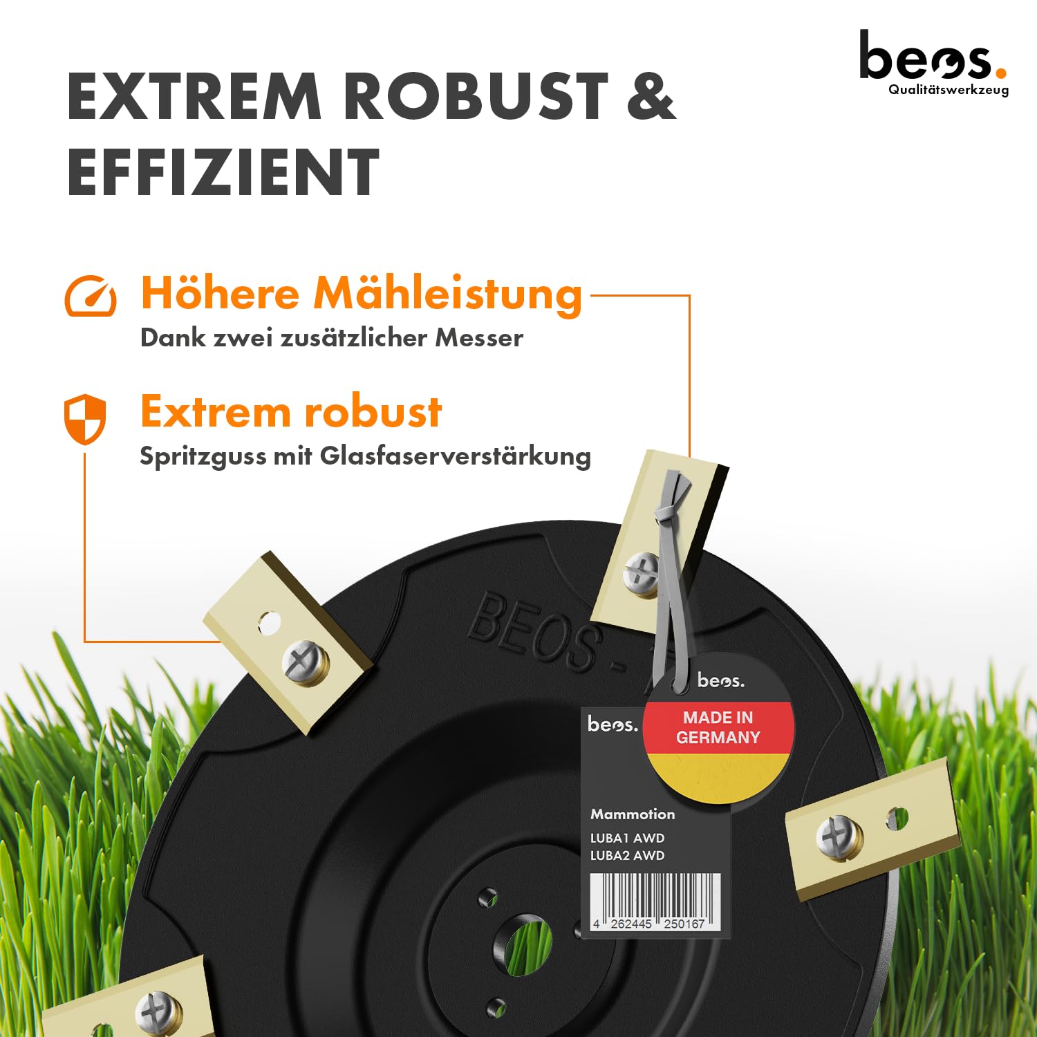 BEOS Messerscheibe kompatibel mit Mammotion LUBA1 AWD LUBA2 AWD 6X Klingen glasfaserverstärkte Drehscheiben Made in Germany