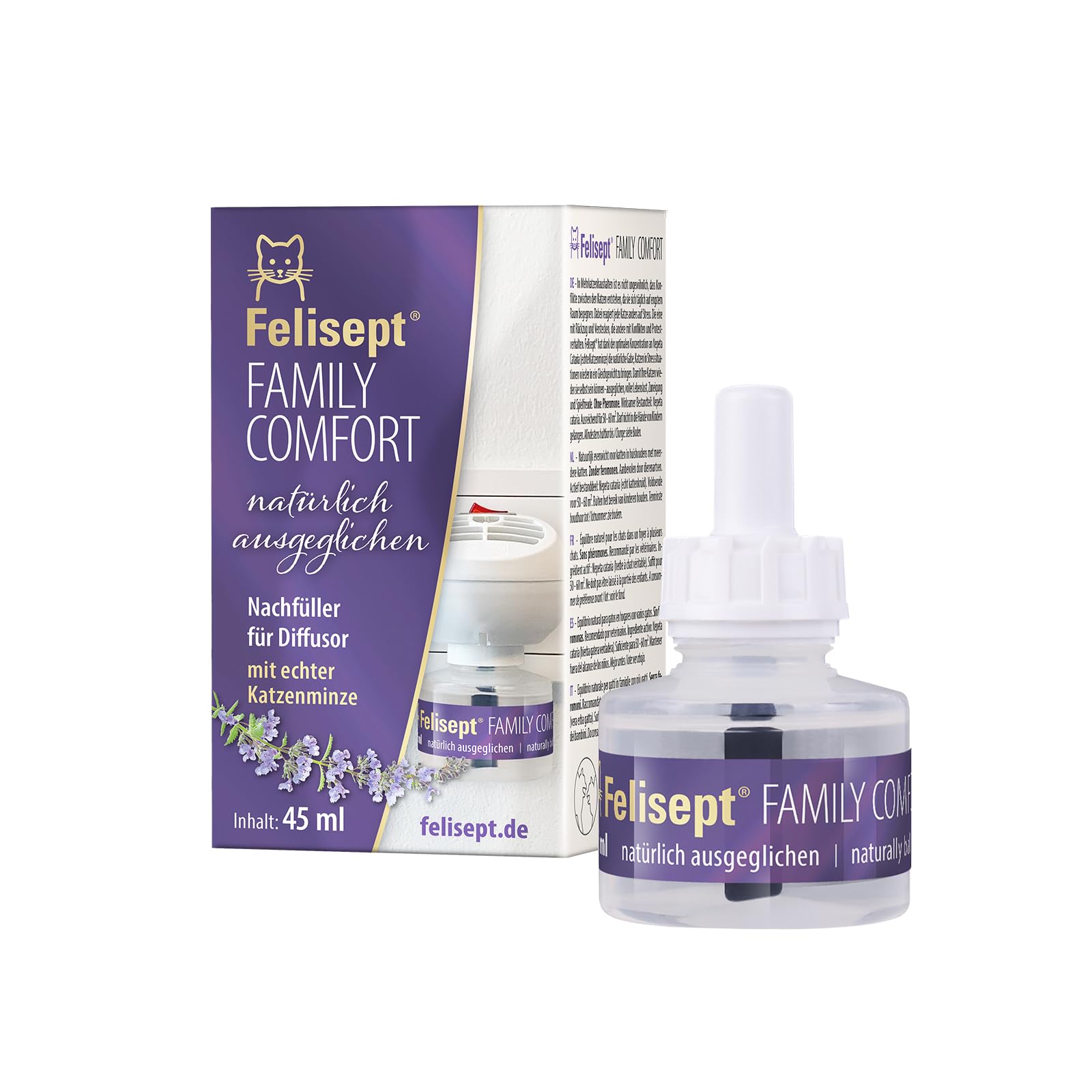 Felisept Family Comfort Nachfüllpack 45 ml – gegen Konflikt und Stress für Katzen – mit natürlichem Katzenminz ohne Pheromone – Entspannung in einem Haus mit mehreren Katzen