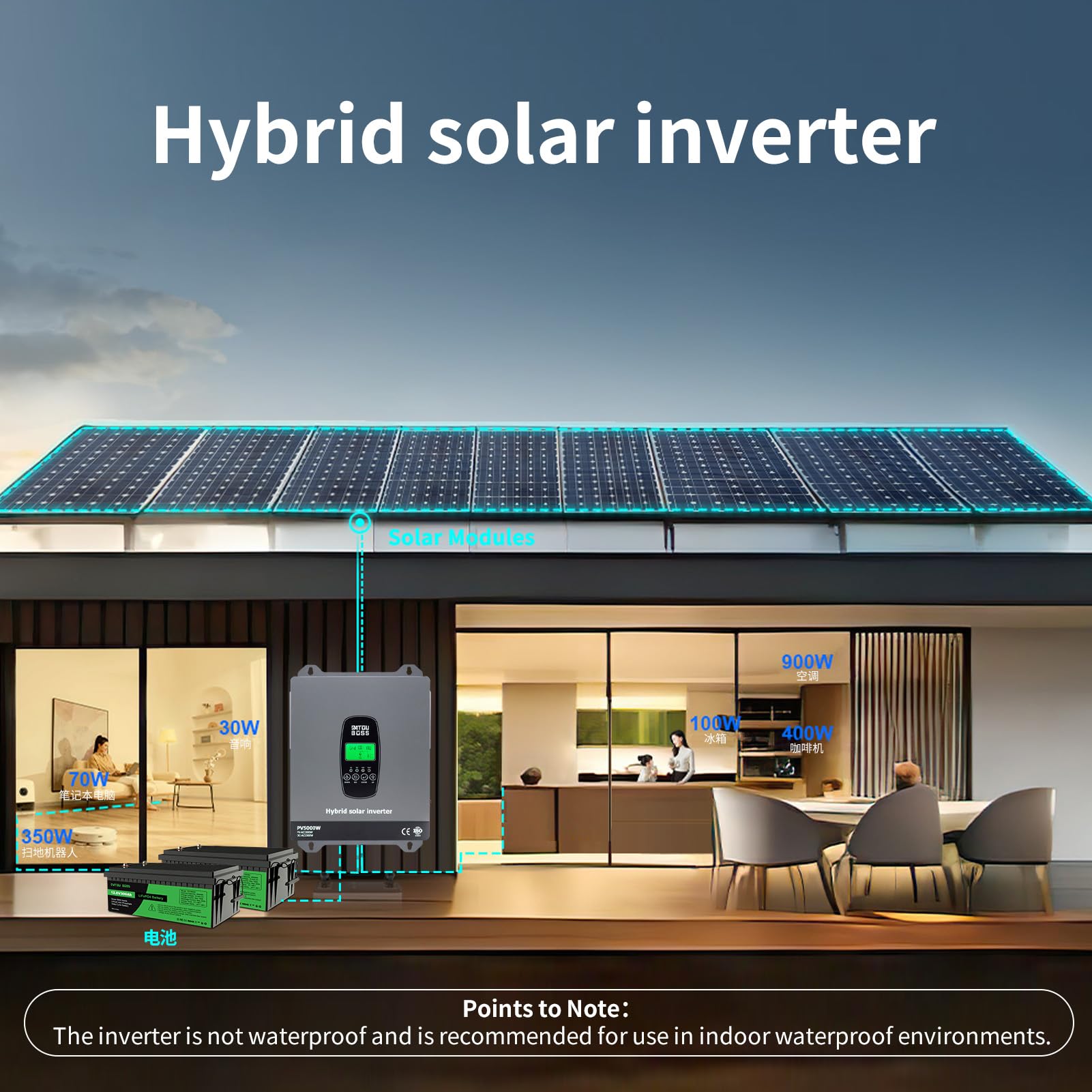DATOUBOSS 3300W 24V Hybrid Wechselrichter Reiner Sinus, 120A MPPT 5000W PV, 24V auf 230V, Off-Grid Solar Inverter, BMS kompatibel, für Blei- & Lithium-Batterien