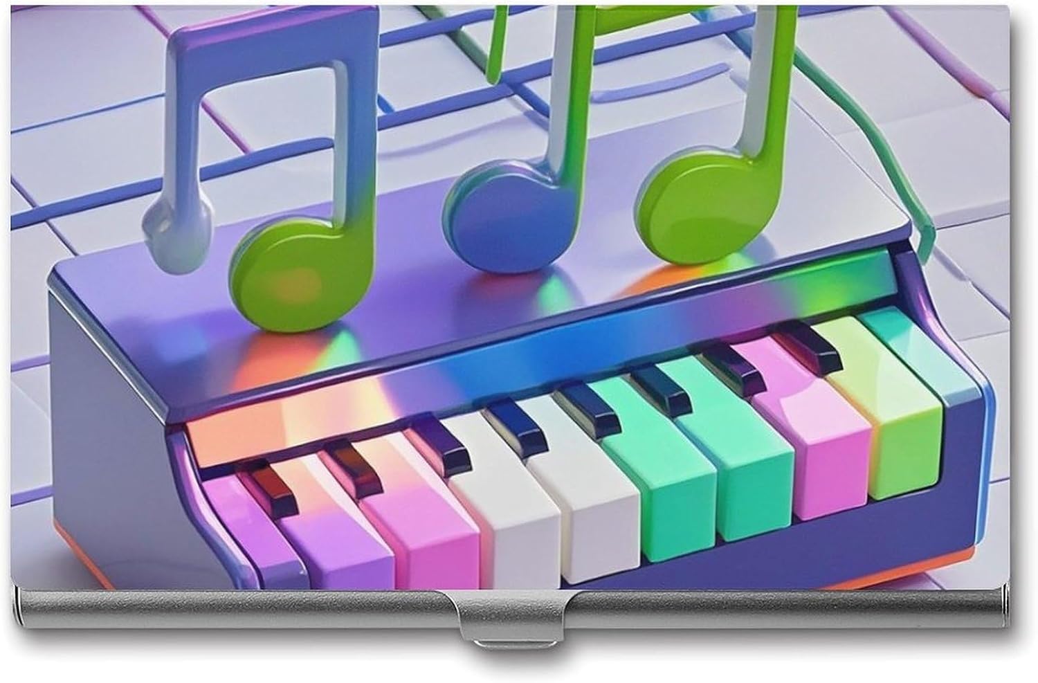 Colorful Piano Keyboard Music Note Business Card Holder Slim Metal Business Card Case Holder Personalized Professional Name Card Holder Minimalist Name Cards Case for Women Men