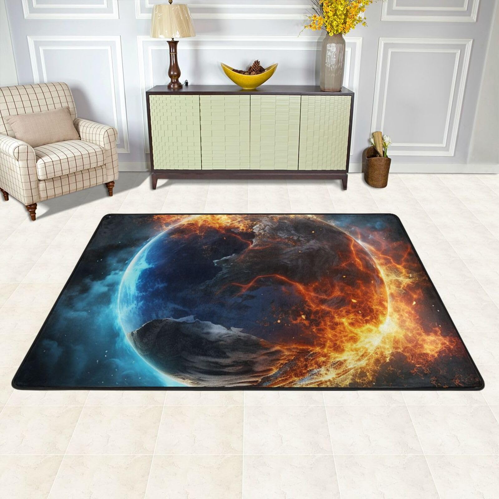 Tapis de sol pour chambre d'enfant et bureau au design glace et feu