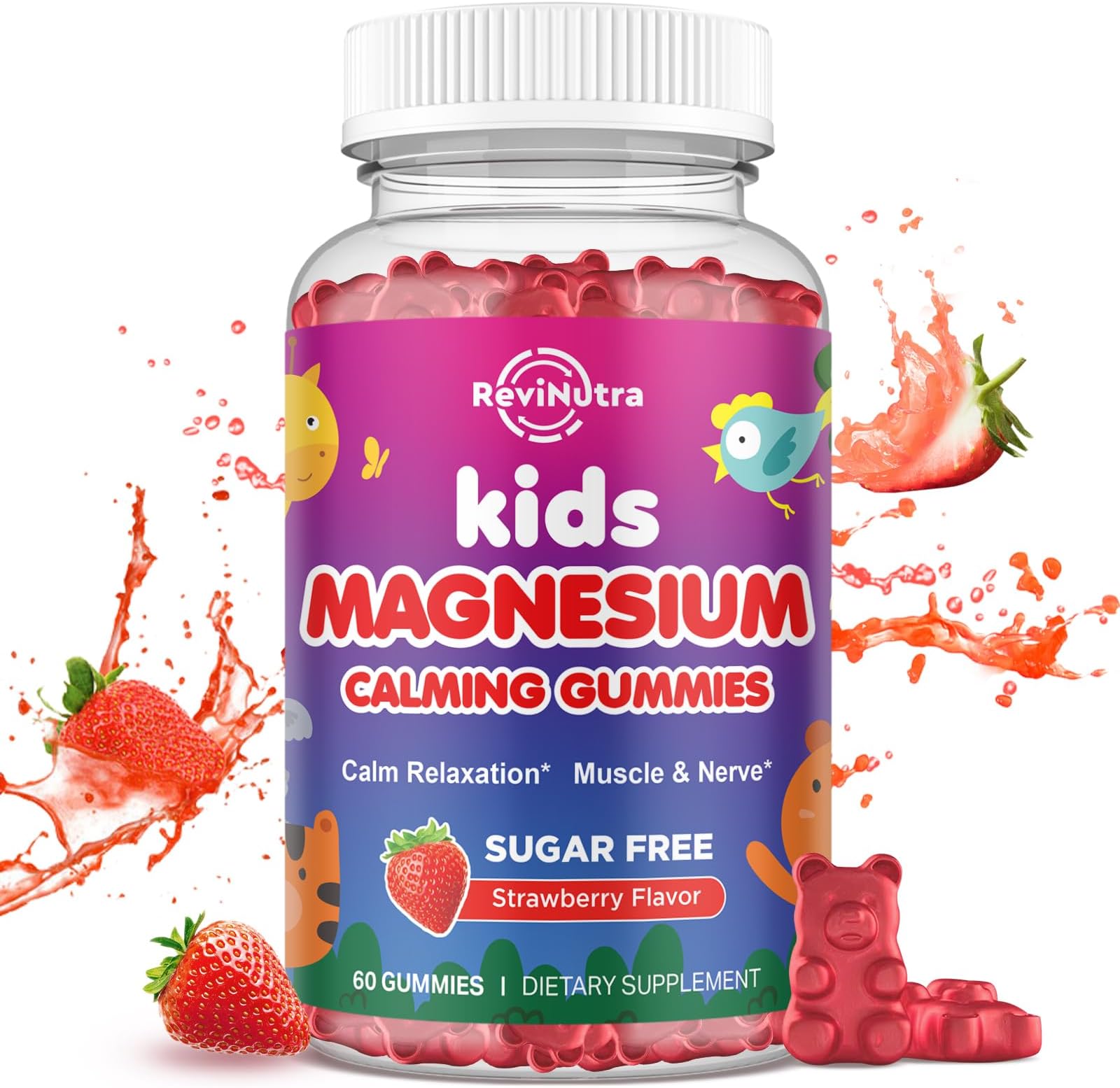 - Magnesium Gummies for Kids - Magnesium Glycinate Gummies with L-Theanine, Chamomile, Vitamin B6, D for Kids & Adults Sleep, Stress, Muscle Relief & Nerve Bone - Sugar Free Strawberry 60ct
