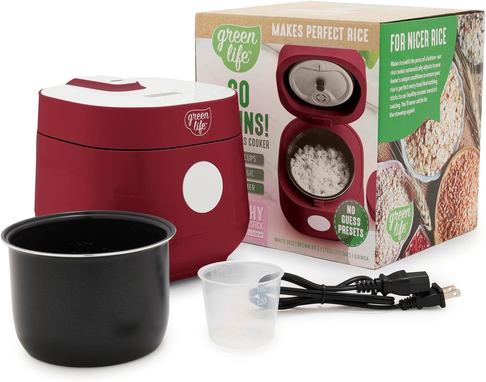 Digital rice cooker, 2 cups uncooked/4 cooked rice, PFAS and PFOA free, removable dishwasher safe ceramic, healthy cooking, automatic presets and keep the