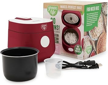 GreenLife Digital Rice Cooker, 2-Cups Uncooked/4-Cups Cooked, Red | PFAS-Free Ceramic Nonstick Coated 1.5QT Pot, One-Touch Presets, Oats, Quinoa, Brown Rice, Auto Warming, Fuzzy Logic Tech