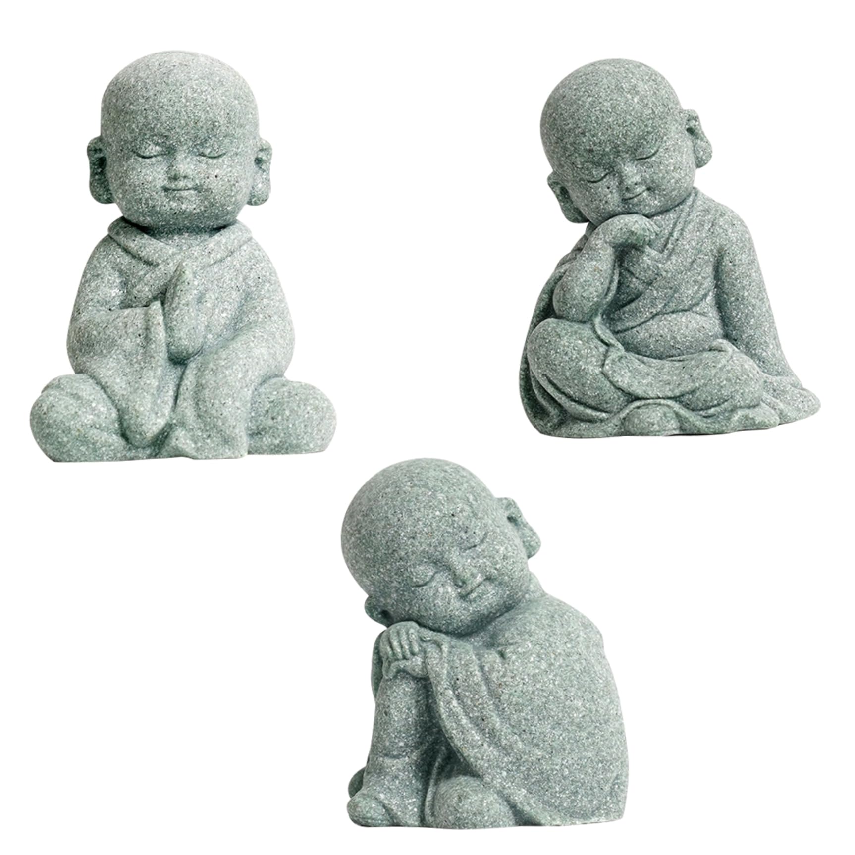 Statue de bébé Bouddha en grès (lot de 3) pour la décoration de maison zen