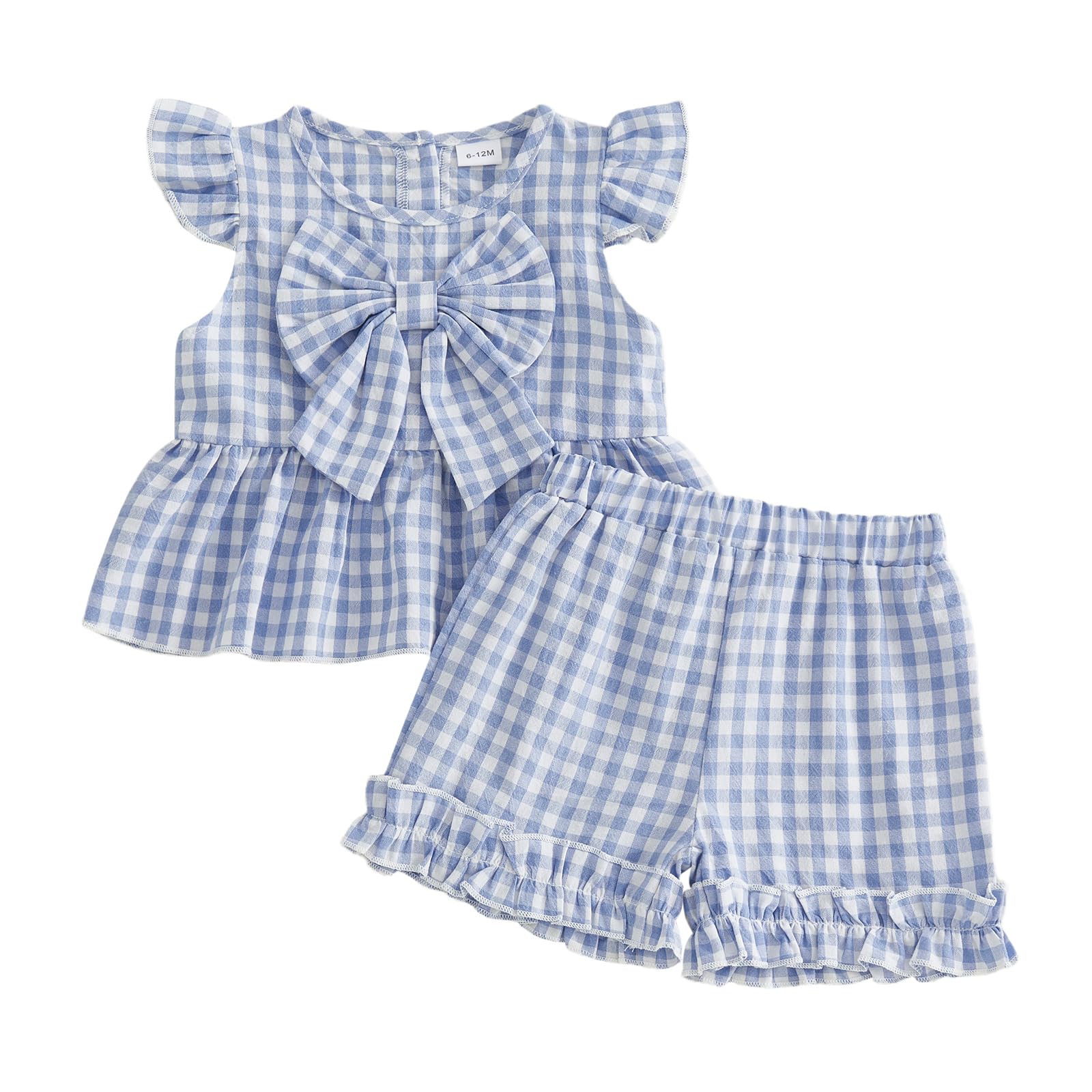 Toddler Baby Girl Summer Clothes Infant Girl Plaid Outfit Strawberry Ruffle Gingham Shirts Dress Tank Top Shorts Set — view 28