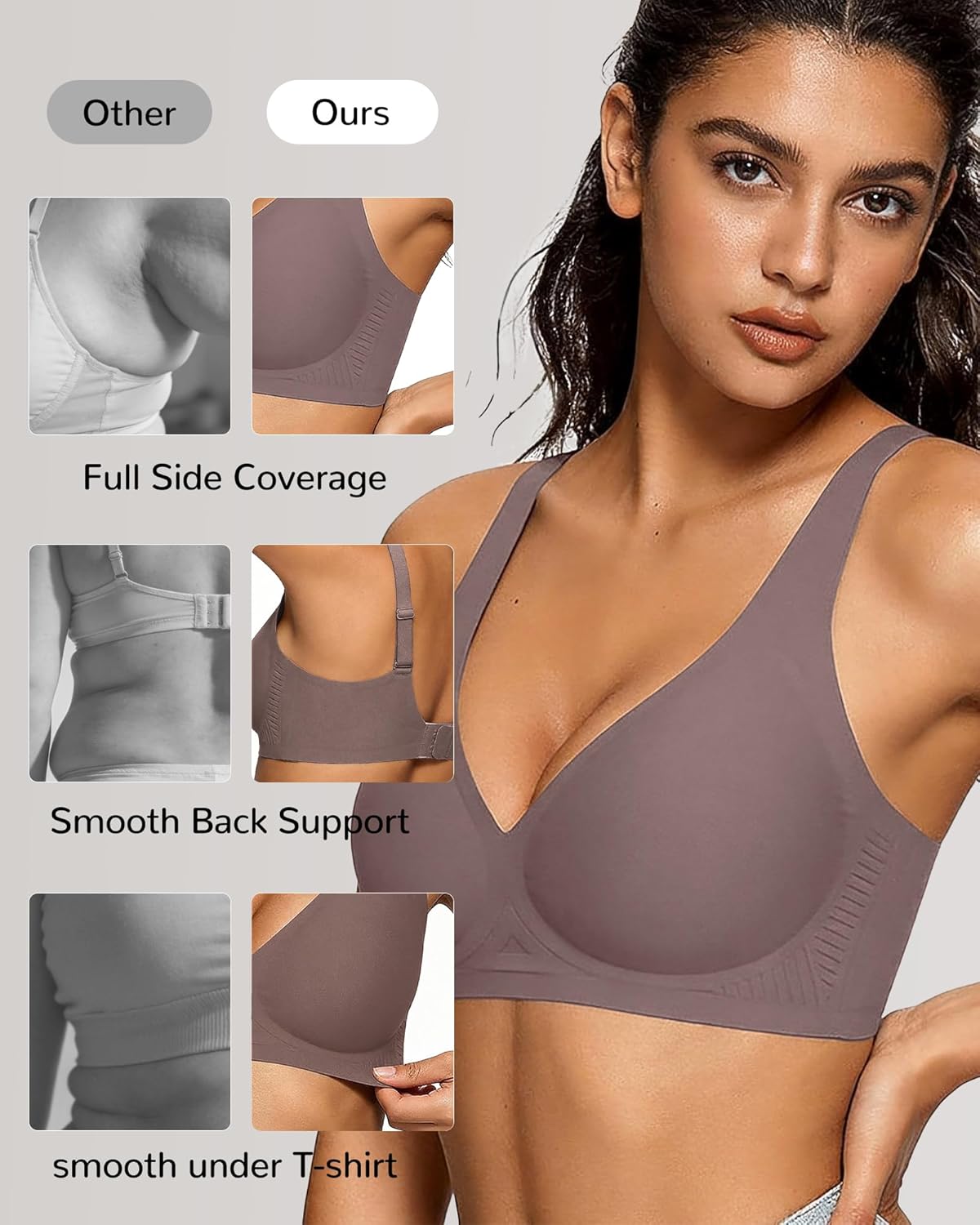 Women's Wireless Jelly Bra, Lift Supportive Full Coverage Plus Size Comfort Deep V Everyday Bra - Image 4