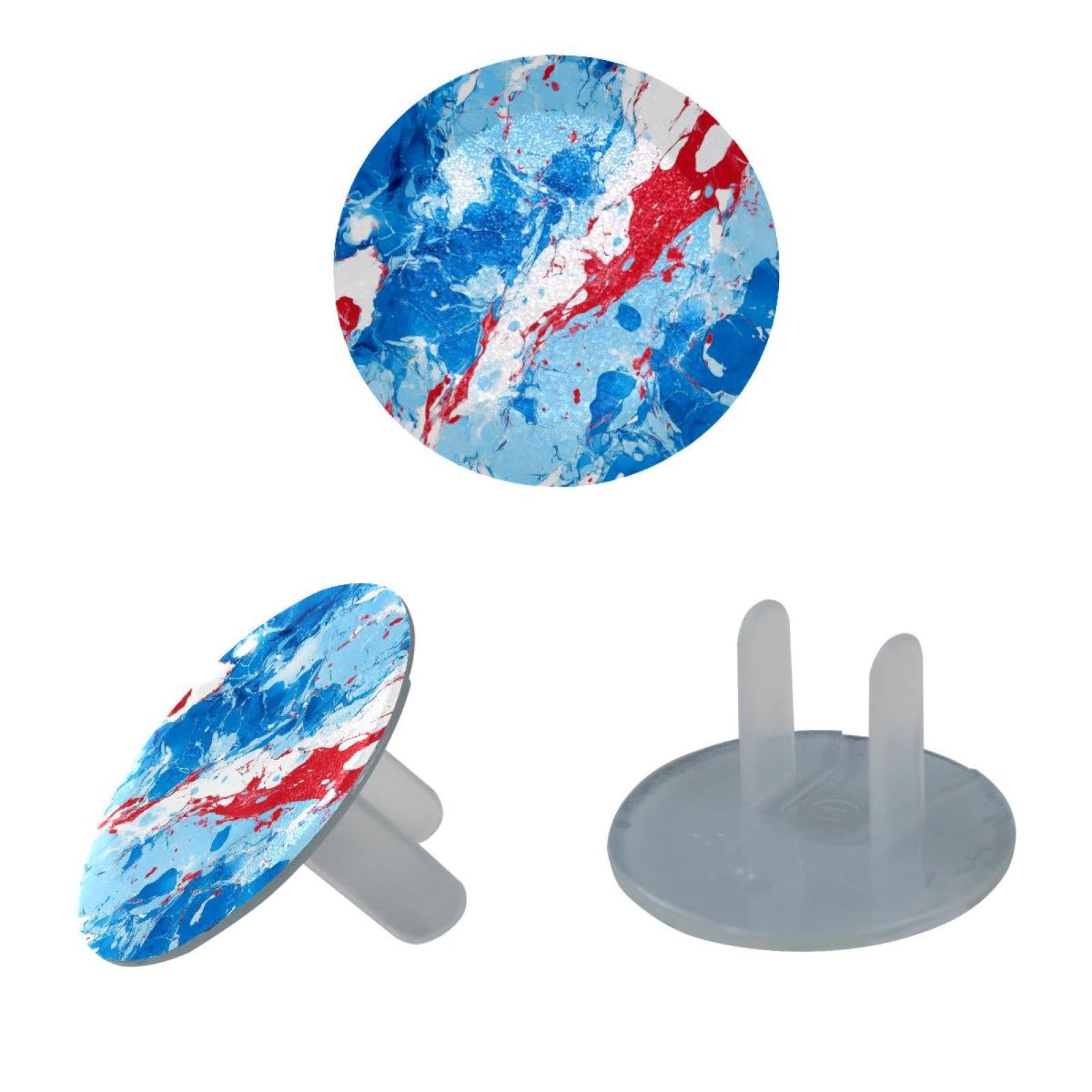 12 Packs Blue Red White Marble Texture Outlet Covers Child Proofing, Electrical Safety Socket Protection Caps, 2-Prong Power Wall Plate Safety Plugs Guard