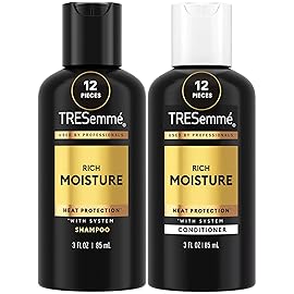 TRESemm Travel Shampoo and Conditioner Set, Rich Moisture 24-Pack (12 Sets), Detangler, Frizz Control + Heat Protection, 3 Oz Ea