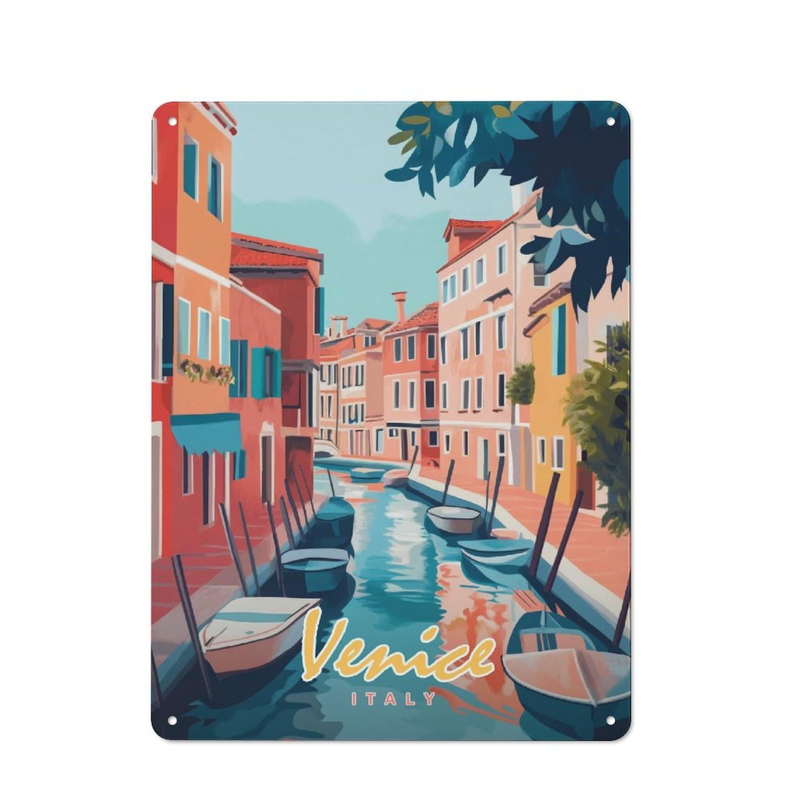 Junmoney Style-2 Vintage Tin Sign 40X30cm With Venice Canal Painting For Bar Or Restaurant, Suited To Bar Decor Enthusiasts