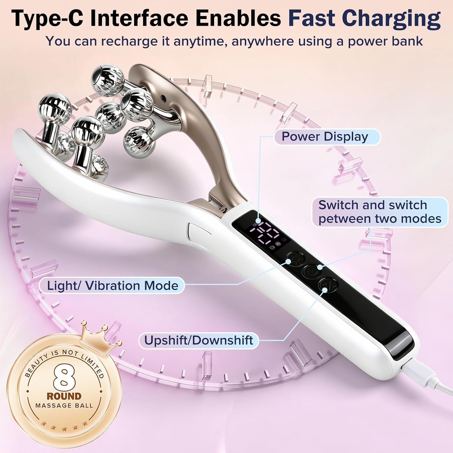 Facial Massager, Face Roller TMJ & Jaw Relax Massage Tool, Facial Contouring Shaping Massage Device for Women, Rechargeable for Home & Travel Use