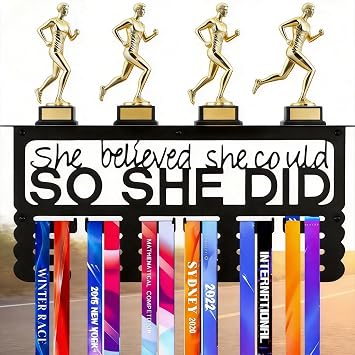 Race Medal Hanger Display with Trophy Shelf - Sturdy Metal Medal Holder for Walls Holds 60+ Medals & Trophies,16.5in Medal Rack for Sport Race Runner.