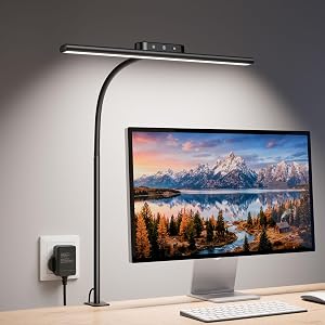 Lepro LED Desk Lamp with Clamp, 650LM Bright Home Office Light, 24" Tall Flexible Gooseneck Architect Lamp, 25 Lighting Modes, Eye-Caring Dimmable Task Lamp for Workbench, Reading (Adapter Included)