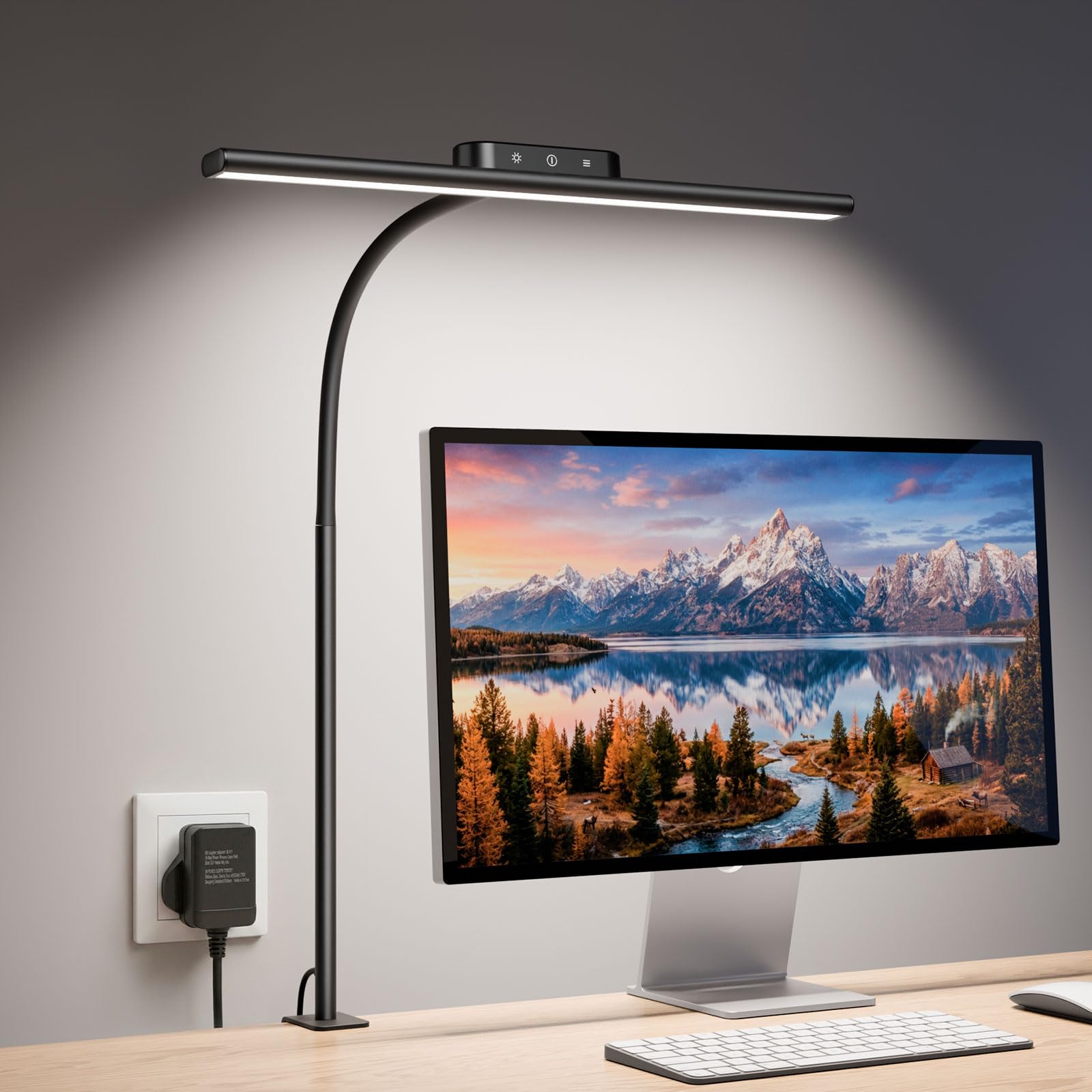 Lepro Desk Lamp with Clamp, Eye-Caring LED Desk Light, 700lm, 5 Brightness Levels & 5 Colour Modes, Flexible Office Lamp for Monitor, Reading, Crafts, Nails, School, Adapter Included, Black