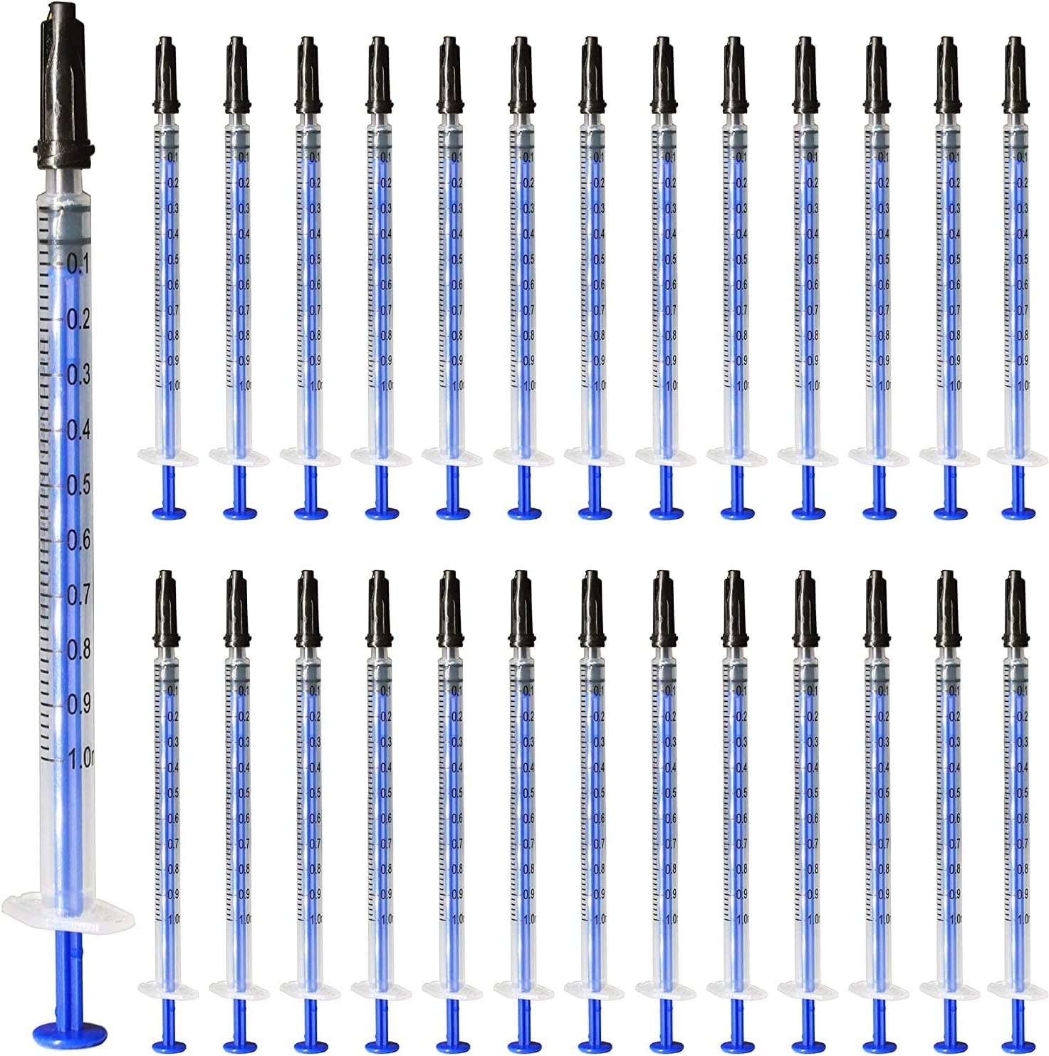 100 Pack Plastic Syringe with Cap, 1ml 1cc Syringe without Needle, Non-Sterile, Not for Injection