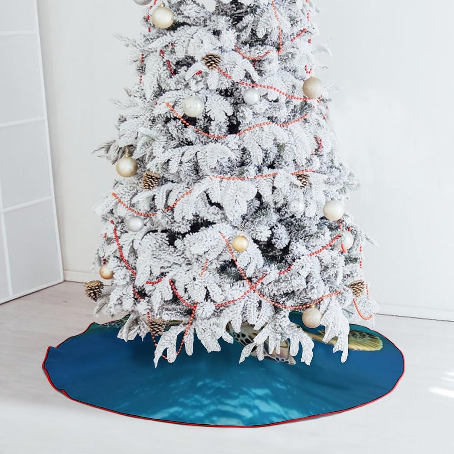 Christmas Tree Skirt 48 Inch Sea Turtles Xmas Tree Skirt Ornament Christmas Tree Collar for Merry Christmas Party Winter Holiday Christmas Tree Mat Decoration