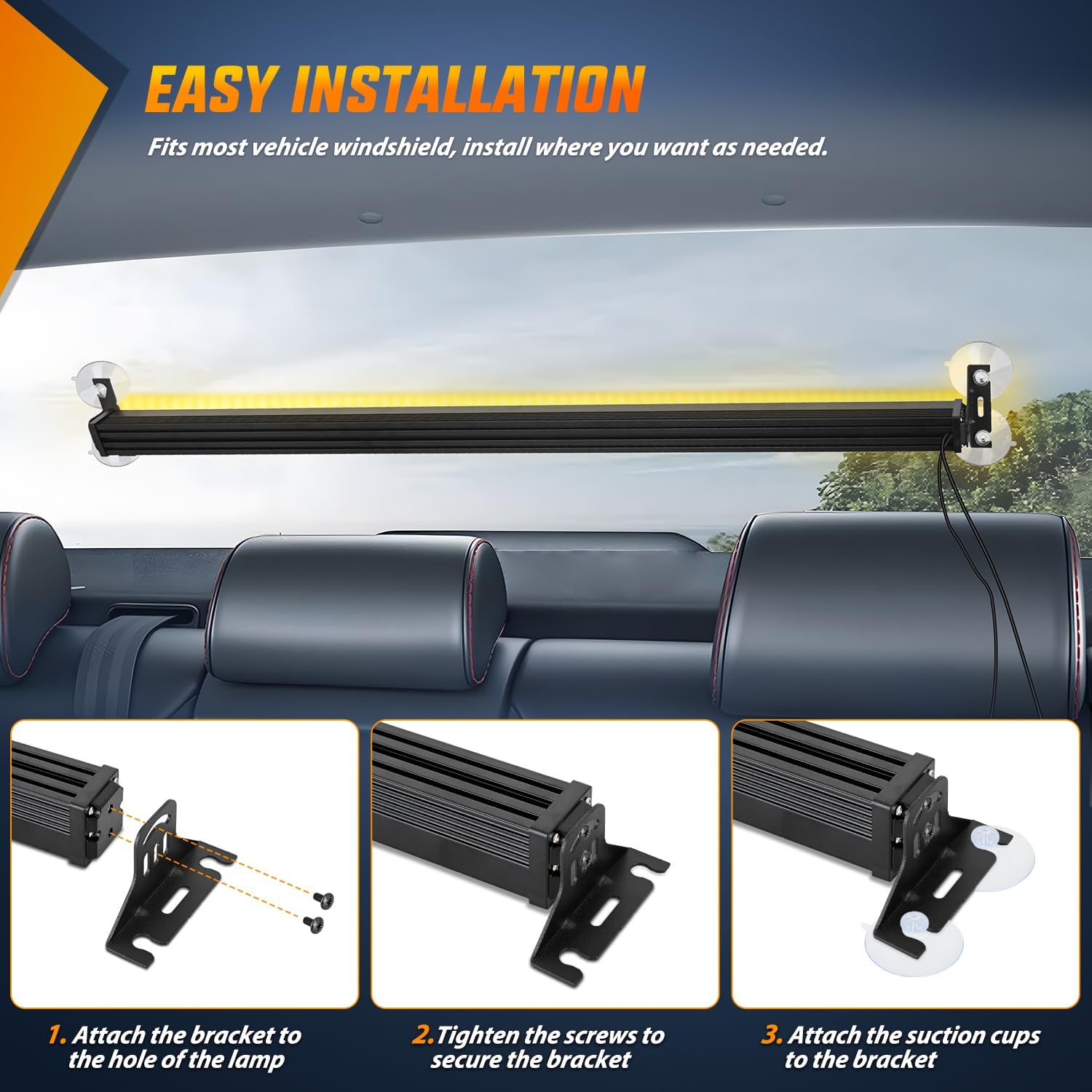 Nilight 144LED Traffic Advisor Strobe Light Bar with Controller Amber Emergency Warning Hazard Interior/Front/Rear Windshield Flashing for Cars Plow Trucks Construction Vehicles
