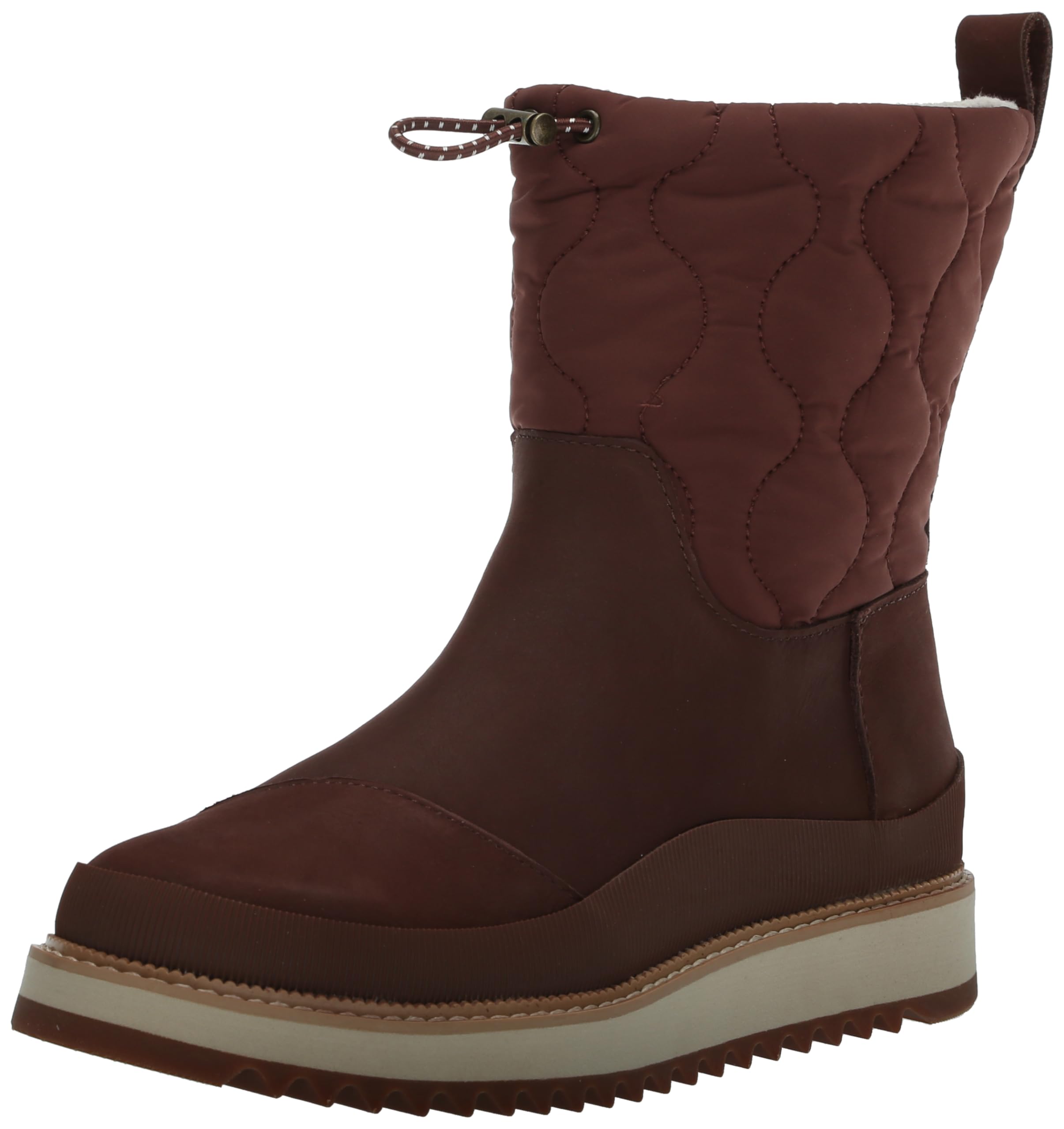 TOMS Women's Makenna Snow Boot, Chestnut Leather and Ridged, 6.5 UK