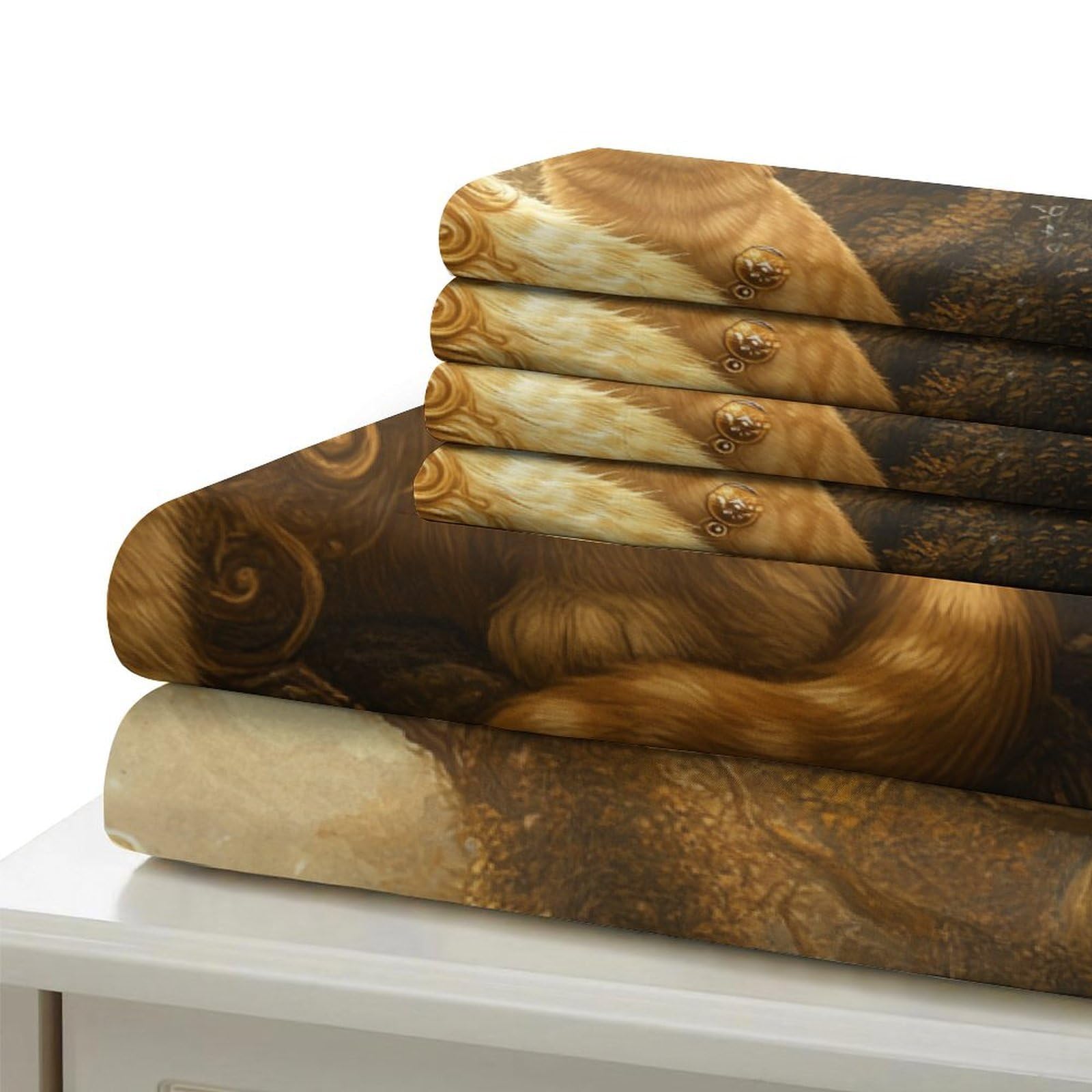 Fantasia del gatto dorato Impressione 3D 3 pz fodera per edredone arte di creature mitiche coperteletto microfibra ipoallergenica antiacari per ragazzi uomini adulti King（220x240cm）