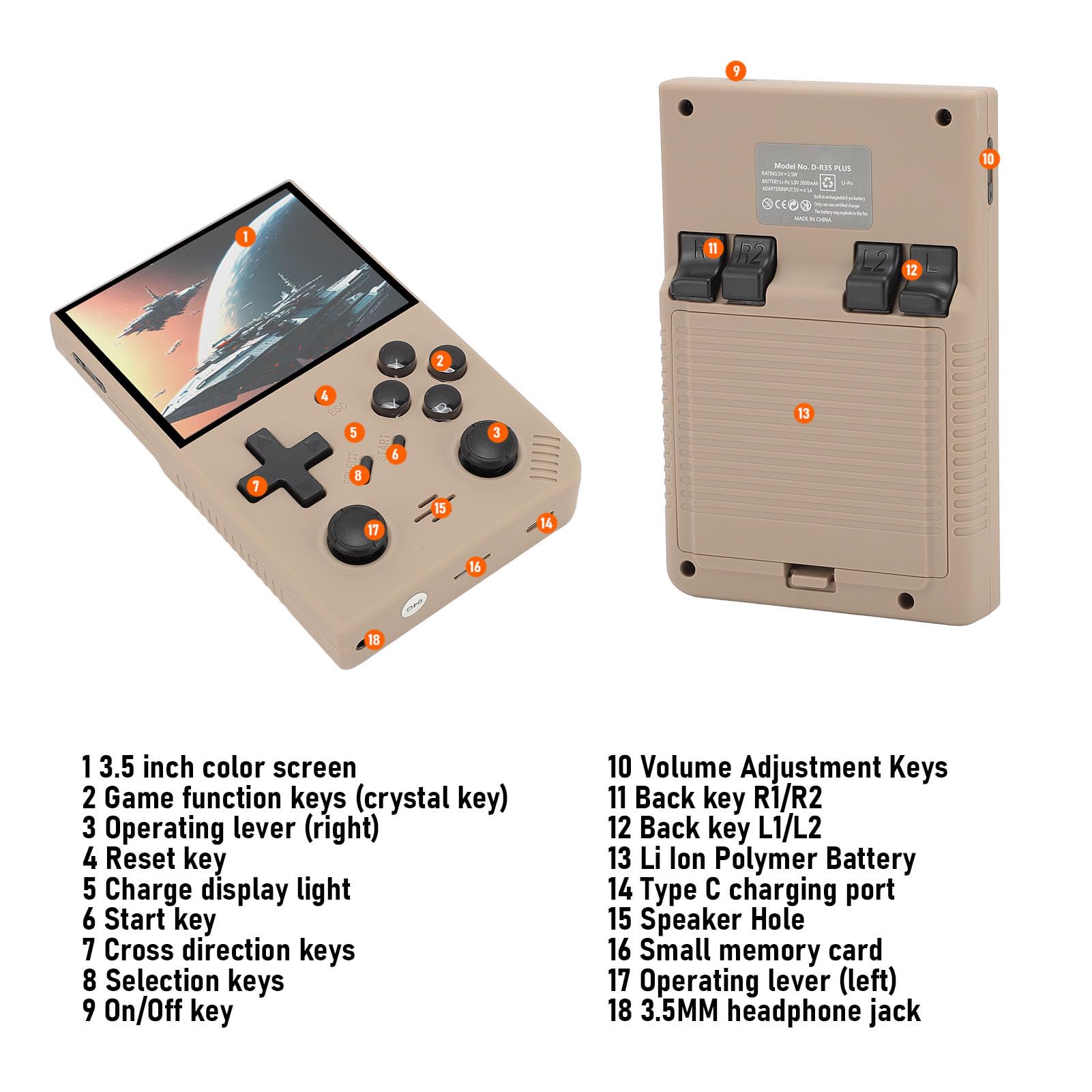 Handheld-Retro-Spielekonsole, Komfortables Design, Immersives Display für und Familie, Tragbare Videospielkonsole 3,5 Zoll für Reisen, Arbeit, Camping (Grau)