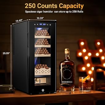 Electric Humidor, 35L 250 Counts Large Capacity Thermostatic Desktop Humidor Cabinet with Digital LED Screen, Safety Lock,Smart Humidity & Temp Control, Gifts for Men