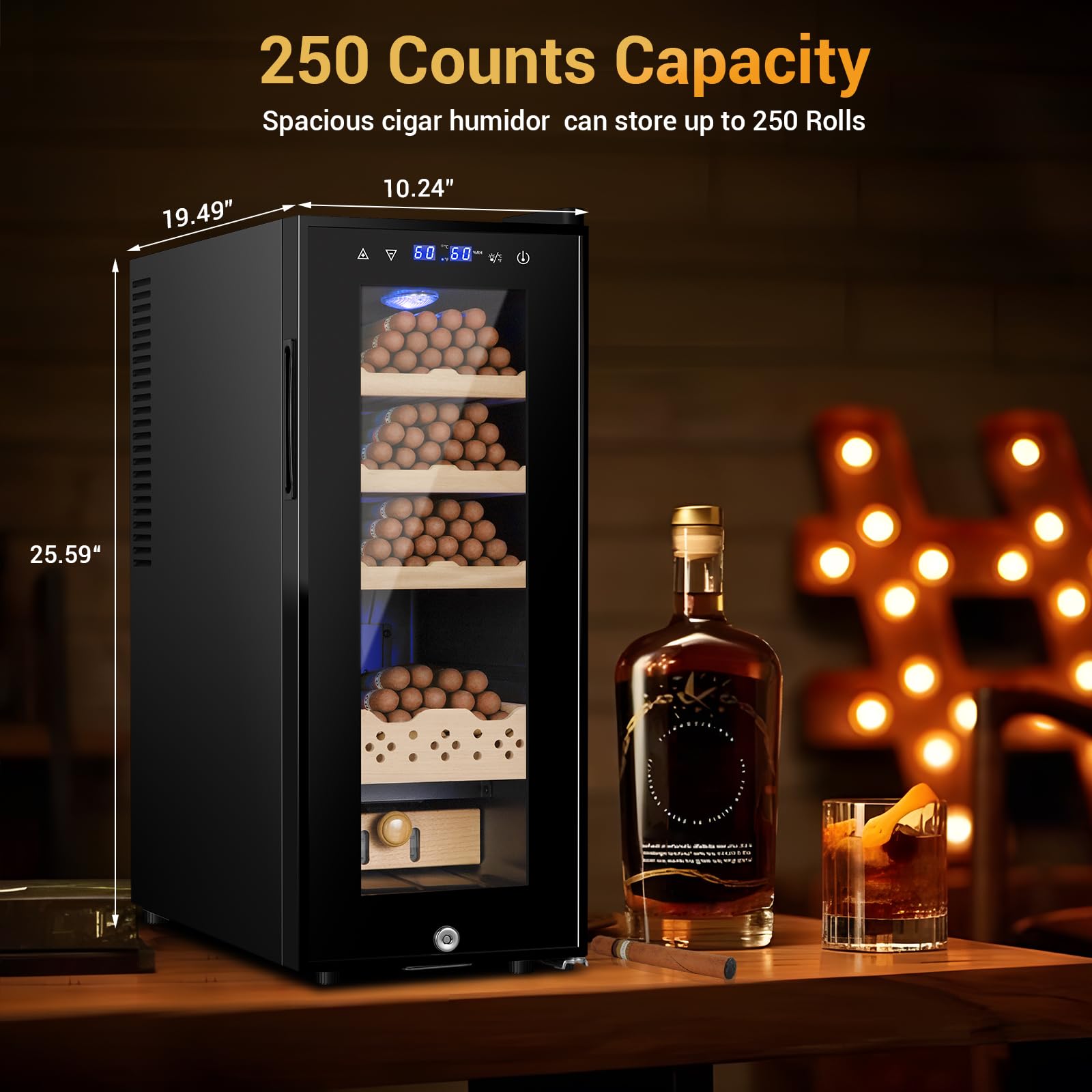 Velieta Cigar Electric Humidor, 35l 250 Counts Large Capacity Thermostatic Electric Cigar Cooler Cabinet With Digital LED Screen, Safety Lock,Smart Humidity & Temp Control, Gifts For Men on Fridge.com - View 6