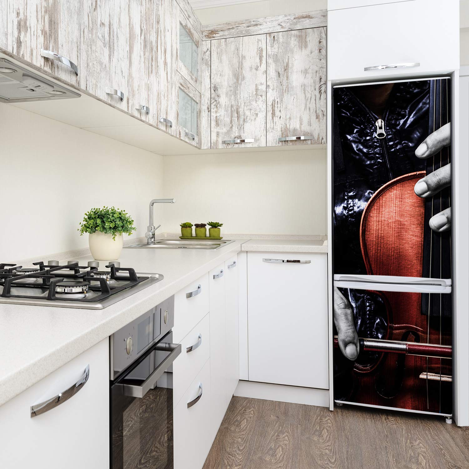 Tulup Adesivo Frigo 60x180cm Stickers Copri Frigorifero Porta Cucina - Violino Musica