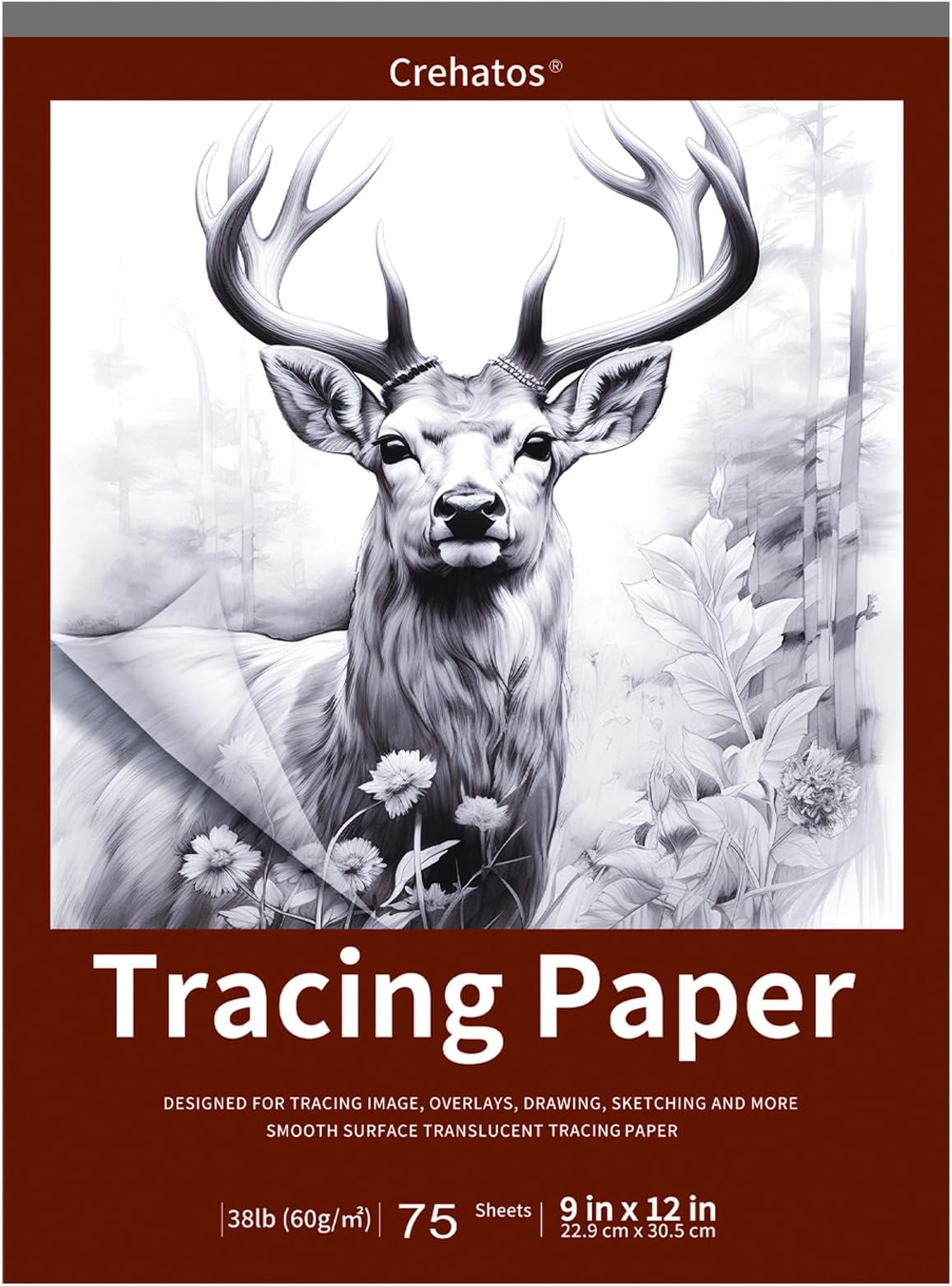 9" x 12" Tracing Paper, Translucent Tracing Pad, 75 Sheets 38lb/60gsm Vellum Art Paper