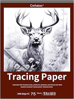 Crehatos 9" x 12" Tracing Paper, Translucent Tracing Pad, 75 Sheets 38lb/60gsm Vellum Art Paper