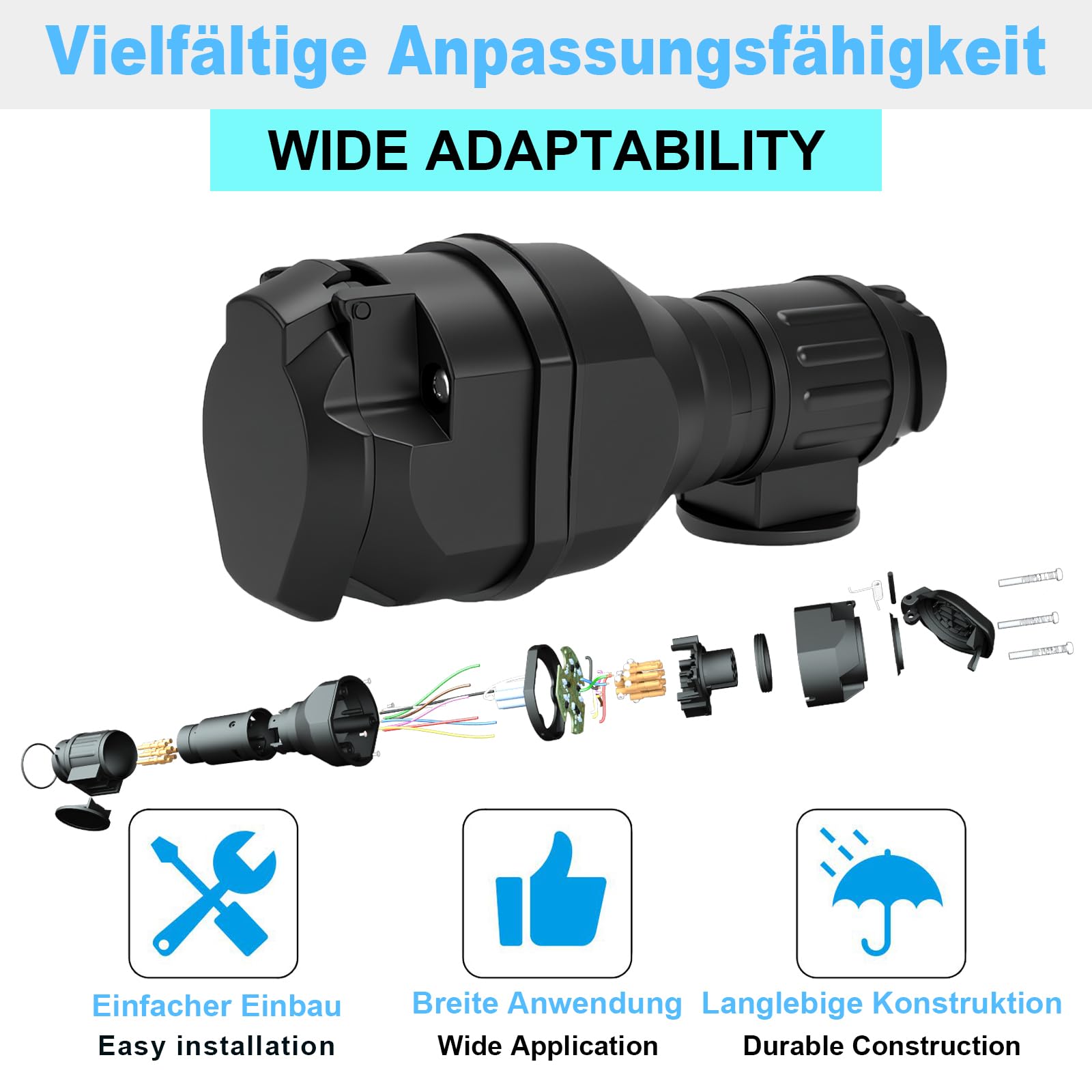 Canbus LED Adapter 13 polig auf 13 Polig Anhänger Adapter 12V Steckdose 13polig - Stecker 13polig mit LED-Beleuchtung für PKW