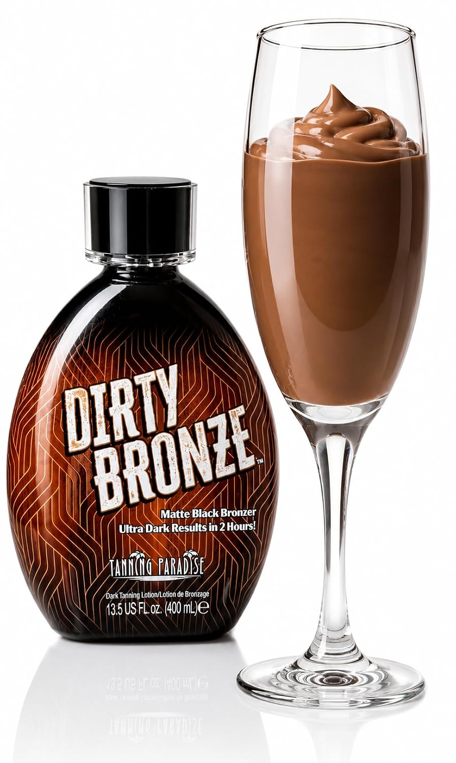 Tanning Paradise Dirty Bronze Indoor Tanning Lotion, Matte Black Bronzer, Ultra Dark Tan Accelerator, Visible Results in 2 Hours, Coconut Oil, Shea Butter & Tattoo Protection, 13.5 Oz