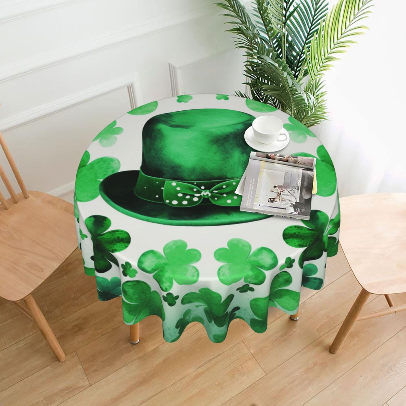 WPKJU Happy st Patrick's Day Printed Round Tablecloth 60 in Water Resistant Table Cover Washable Table Cloth for Dining Tables