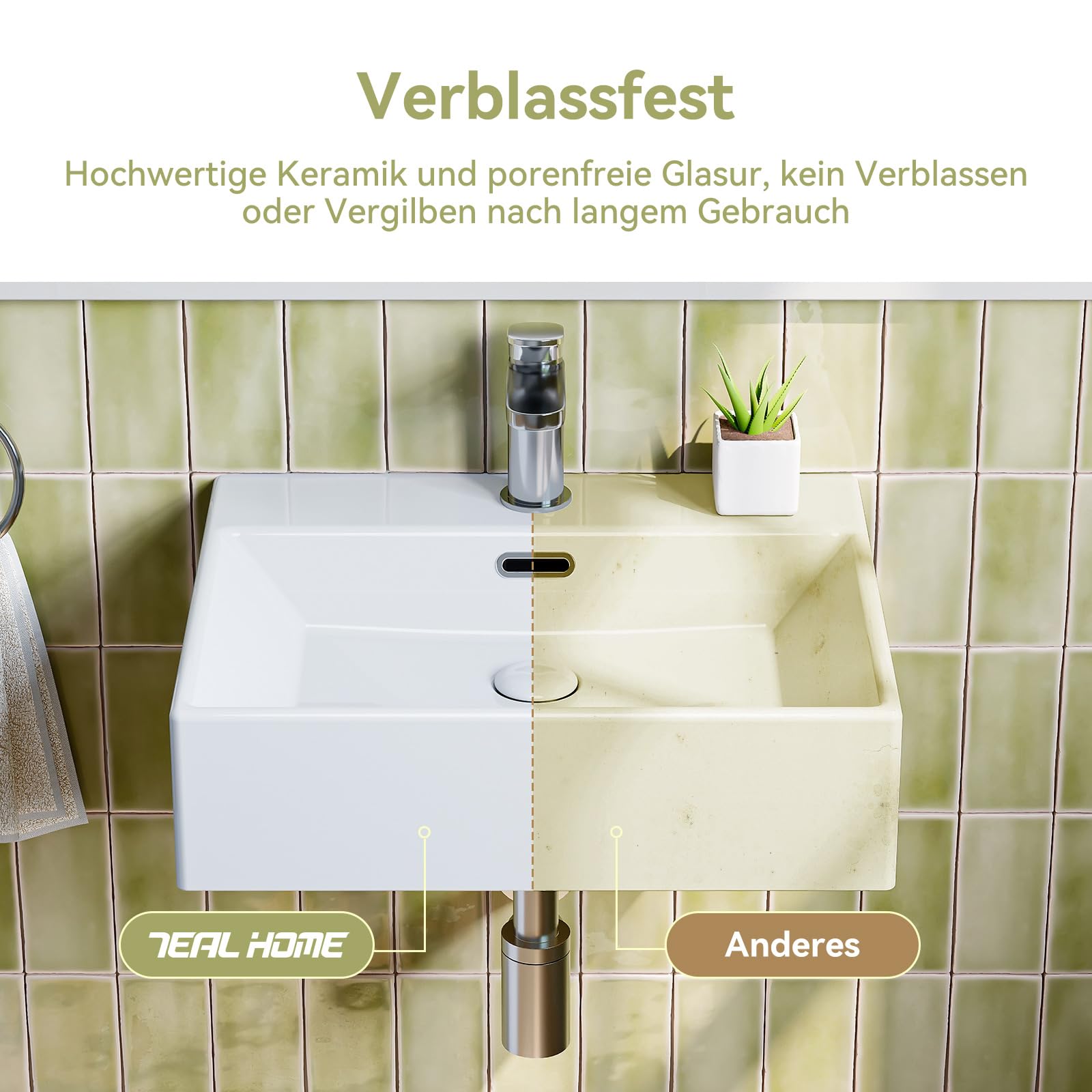 Lavabo in ceramica – Lavabo angolare – Lavabo da appoggio per gli ospiti – Lavabo sospeso con rivestimento nano effetto loto, troppopieno – bianco – 50,5 x 42 x 14 cm