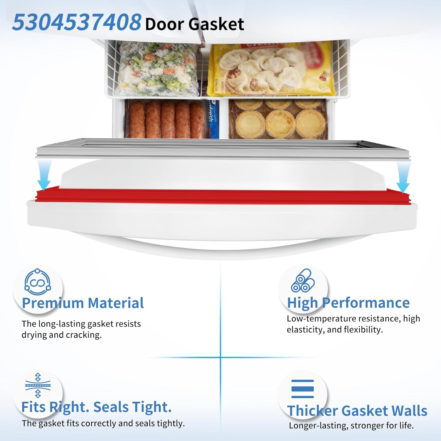 5304537408 Refrigerator Freezer Door Gasket Replacement For Frigidaire Electrolux Kenmore Fridge Door Seal Gasket Replaces Part 241778308, 5304501270, 5304502761, 5304502762