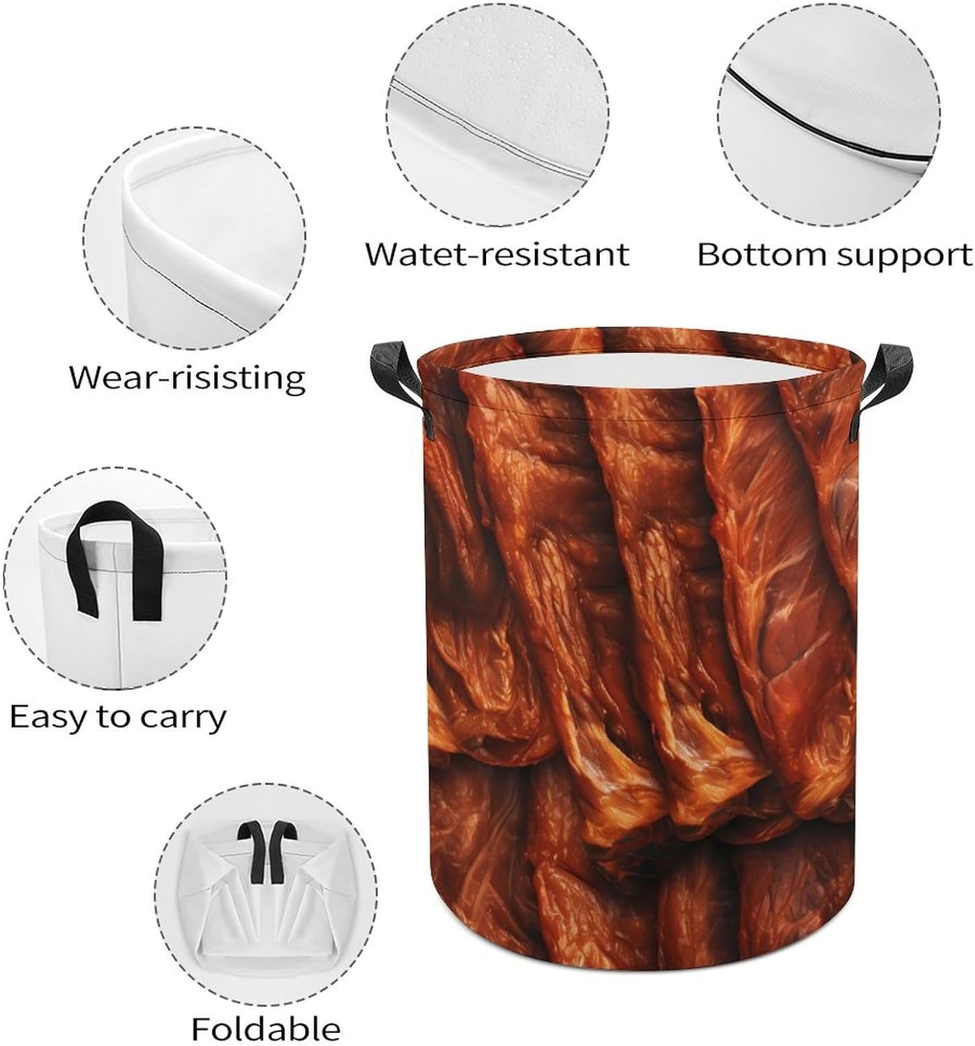 Ribs Novelty Collapsible Laundry Baskets Waterproof Clothes Hamper Storage Bins with Handles 13.8"x13.8"x17.3" 17.3"x17.3"x17.3"