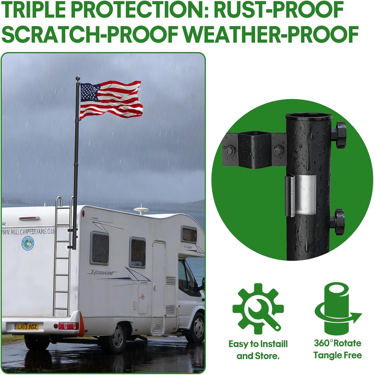 Telescoping RV Ladder Flag Pole, 10 FT Heavy Duty Portable Flagpole Kit, Unbending Telescopic Outdoor Flag Poles with 3x5 American Flag for Camping