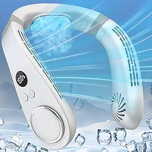 Neck Fan Air Conditioner,Personal Cooling Device,Neck Air Conditioner Portable Neck AC Rechargeable Battery Powered,Mini Silent Headphones Round Leafless Necklace Fan for Women Men Adults Kids White