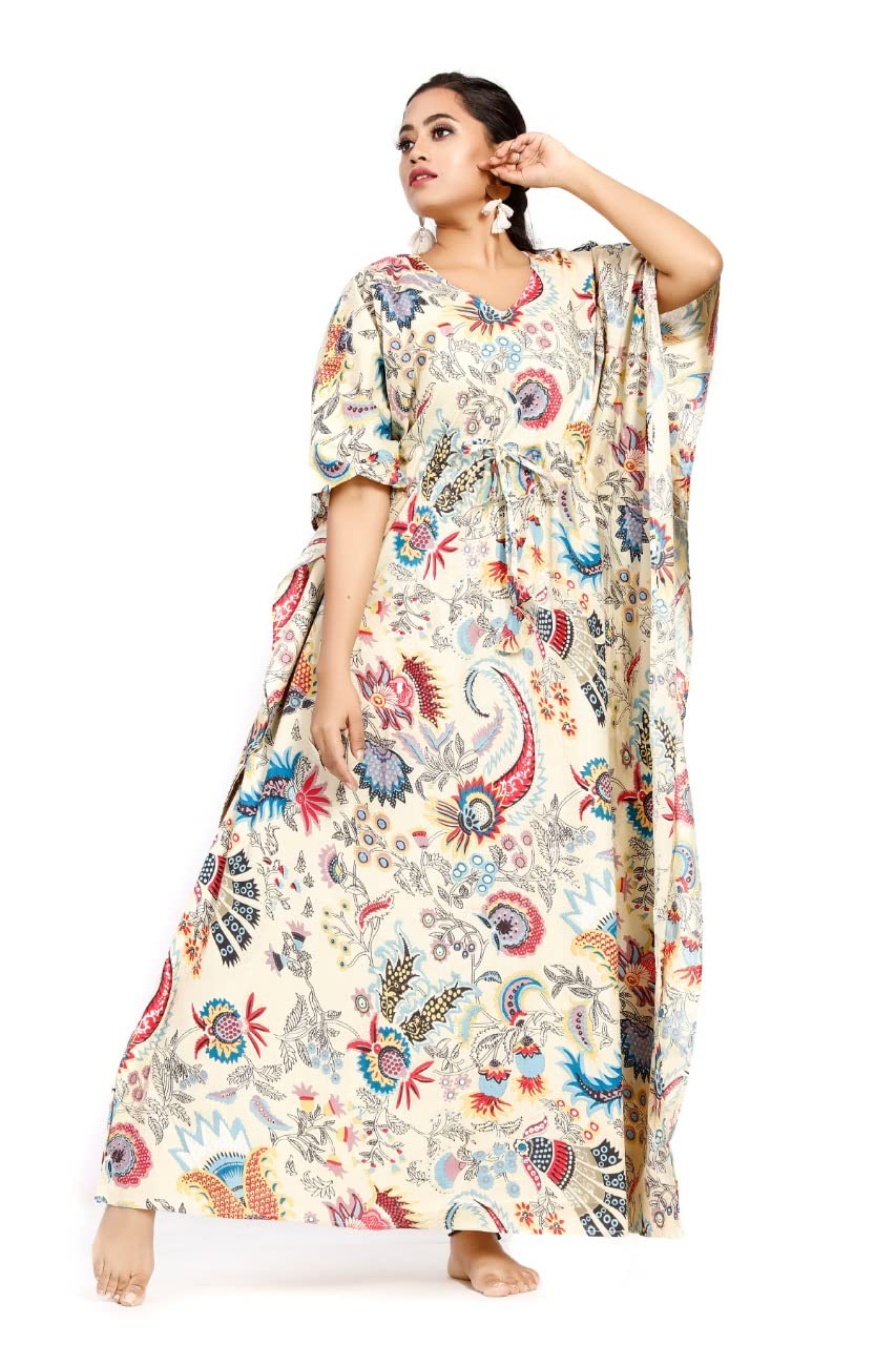 Women Jaipur Export QULITY Pure 100% COOTAN Long Desinger Kaftan Dress .Cotton Prin Ted Maxi Night Dress Kaftan Multi Gold, XL-image-33