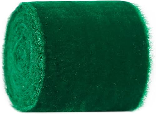 Miniatura 7 de MEEDEE Cinta de terciopelo verde esmeralda de 3 pulgadas, cinta de terciopelo verde con flecos, cinta de terciopelo de seda con borde crudo para