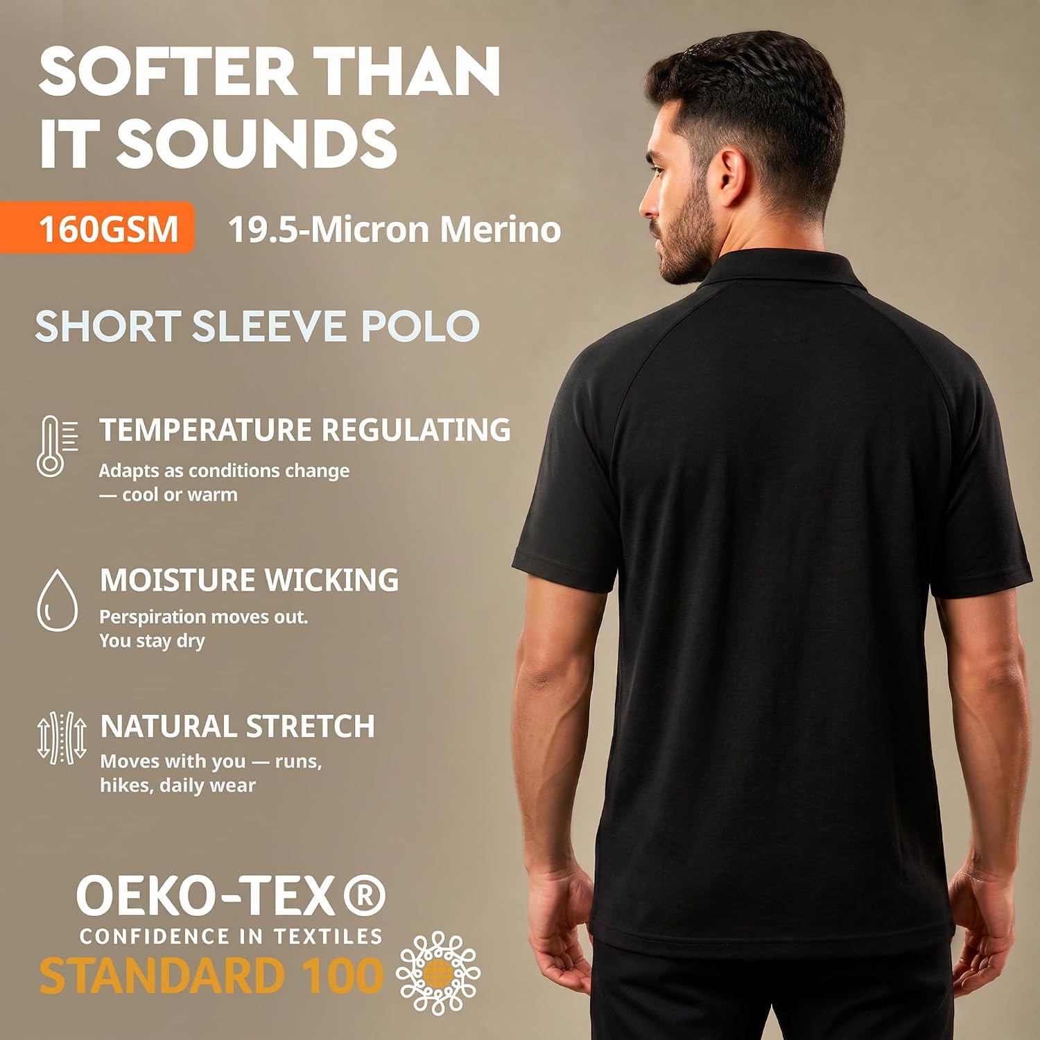 MERINNOVATION 100% Merino Wool Polo Shirt for Men - Merino Wool Shirts Men's Anti-Odor Short Sleeve Wicking Base Layer Polo image 2