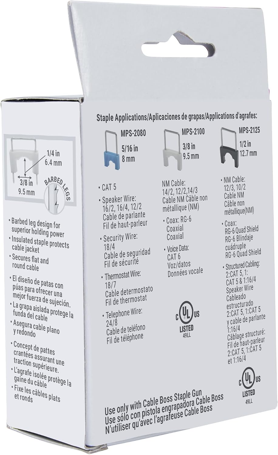 Gardner Bender MPS-2100 Cable Boss Staple, ⅜ Inch., Secures: Coax: RG-6, Voice/Data: CAT 6, (NM) Non-Metalic 14/2, 14/3, 12/2, White, 200 count (Pack of 1) image 4
