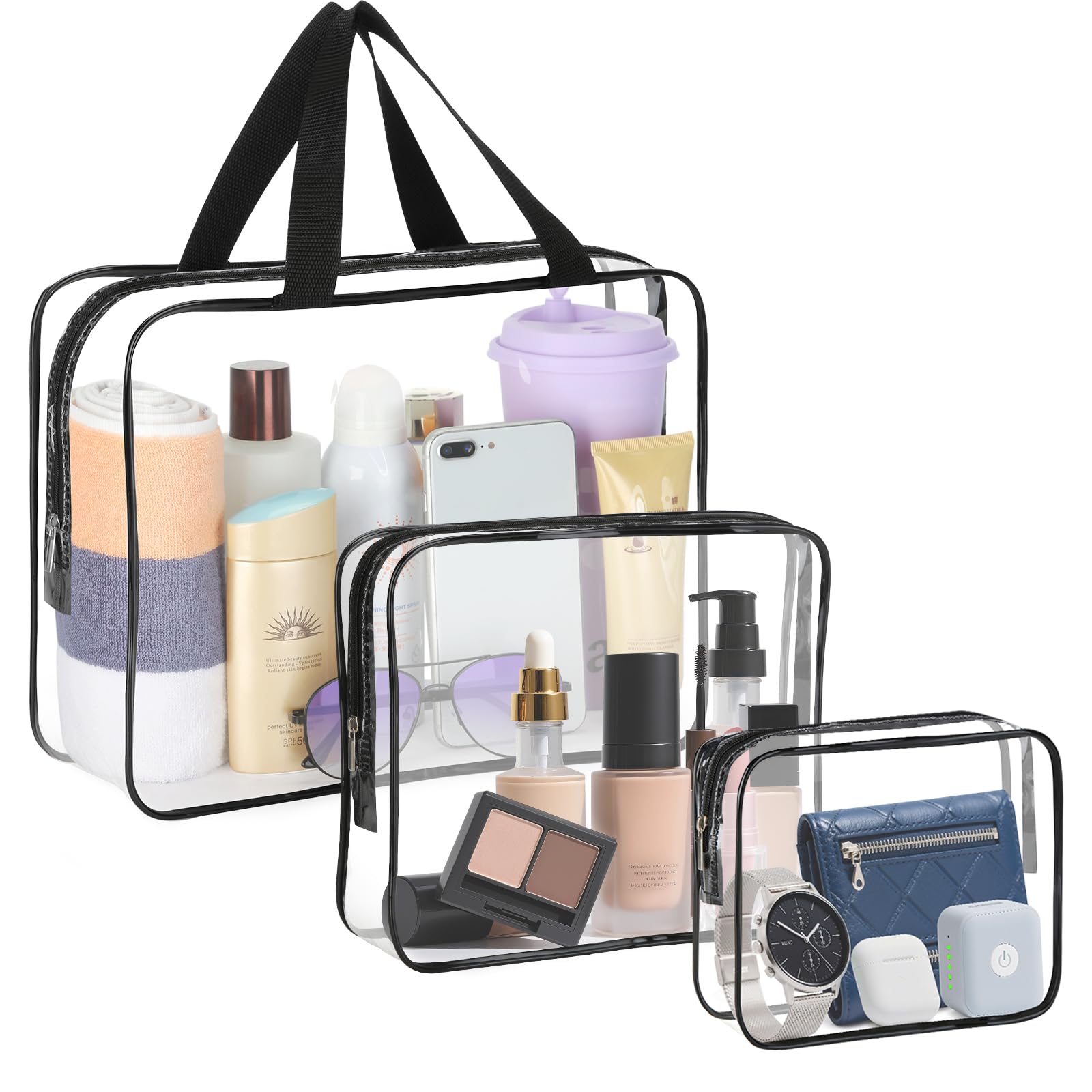HAOGUAGUA 3 Bolsas de Viaje Grandes Transparentes para artículos de tocador, Bolsas de plástico Transparente Impermeables para Maquillaje, Organizador de Embalaje Transparente