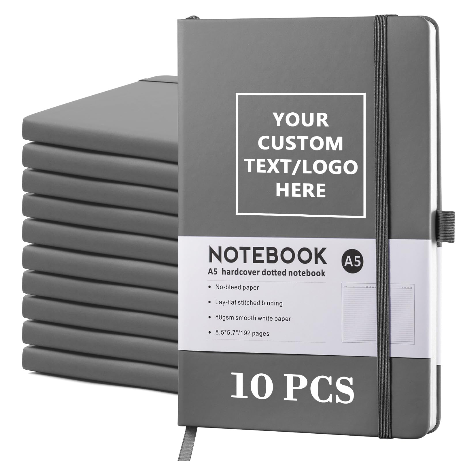 Vebermo Personalized Notebook-Can Engrave Logo/Text/Image, Customizable A5 Journal Notebook Daily Journals For Writing-192 Lined Pages 8.5 x 5.71 Inch,Grey,10 pcs โ image 1
