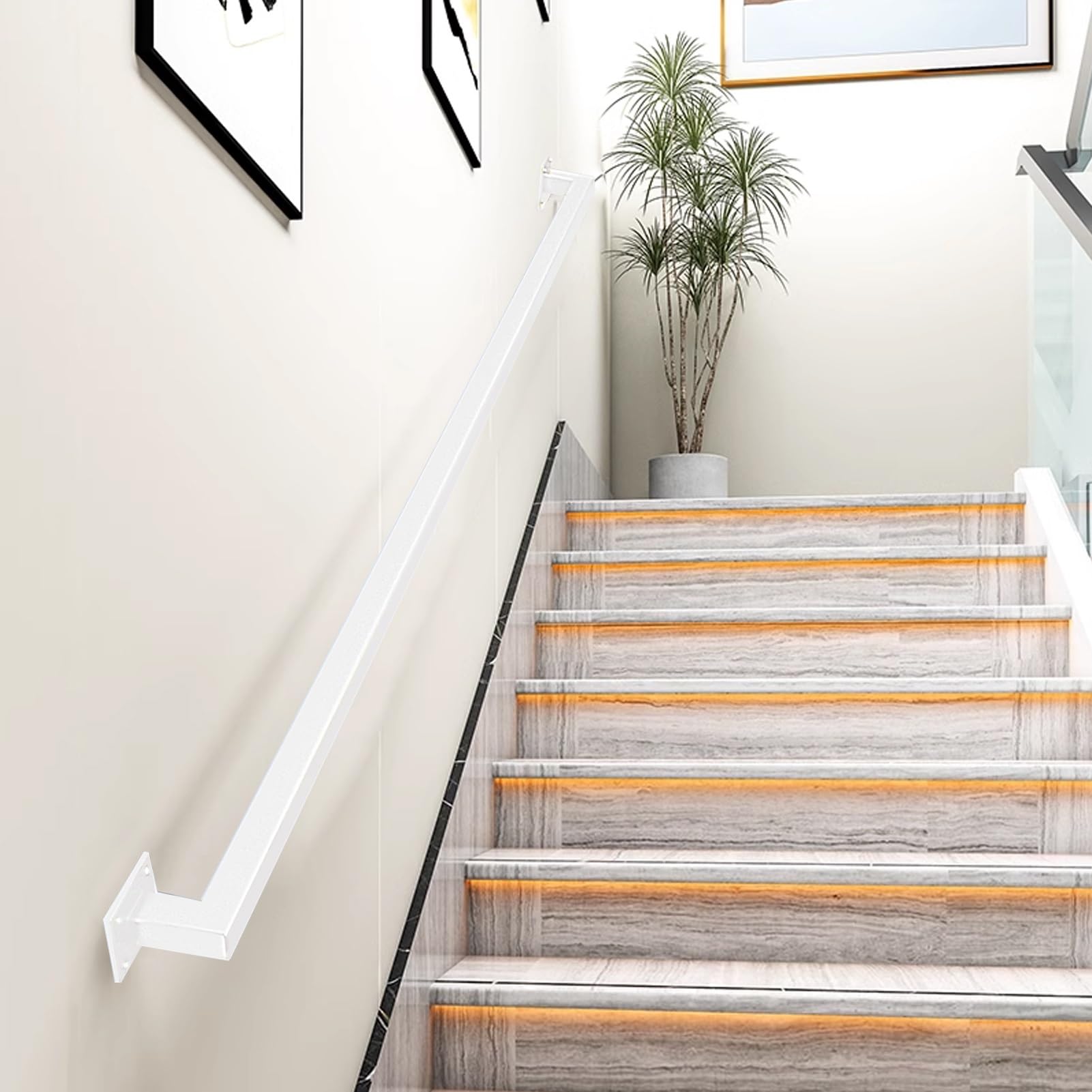 Support mural pour rampe d'escalier 180cm en fer forgé et acier galvanisé noir