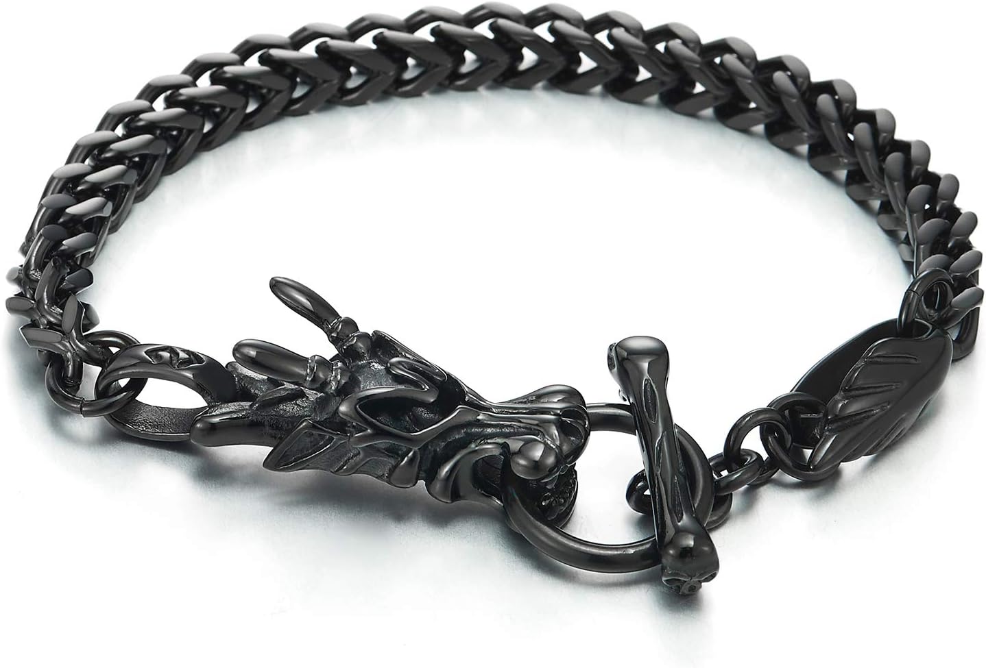 COOLSTEELANDBEYOND Mens Biker Stainless Steel Dragon Curb Chain Bracelet Toggle Clasp Gothic Style