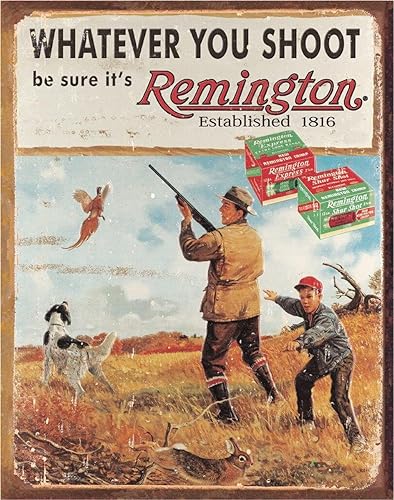 Desperate Enterprises Señales de estaño Remington Lo que sea que dispares,2 escopetas y pato,Tablero de balas,Para rifles y pistolas,Carga del