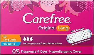 Carefree Original Long Unscented Liners 30 pack | Suitable for Moderate to Heavy Discharge/Spotting| Bladder Leakage| Idea...