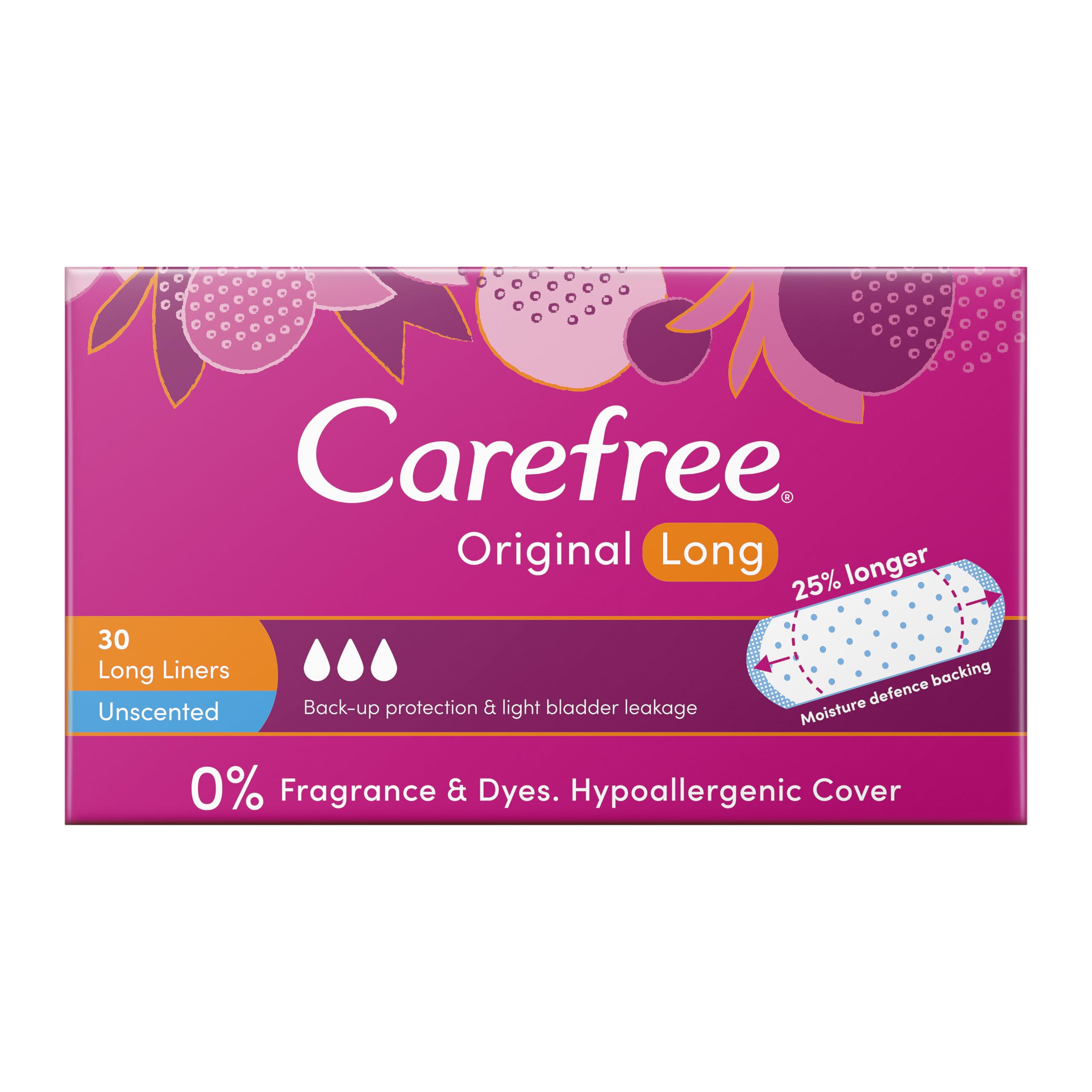Carefree Original Long Unscented Panty Liners 30 pack