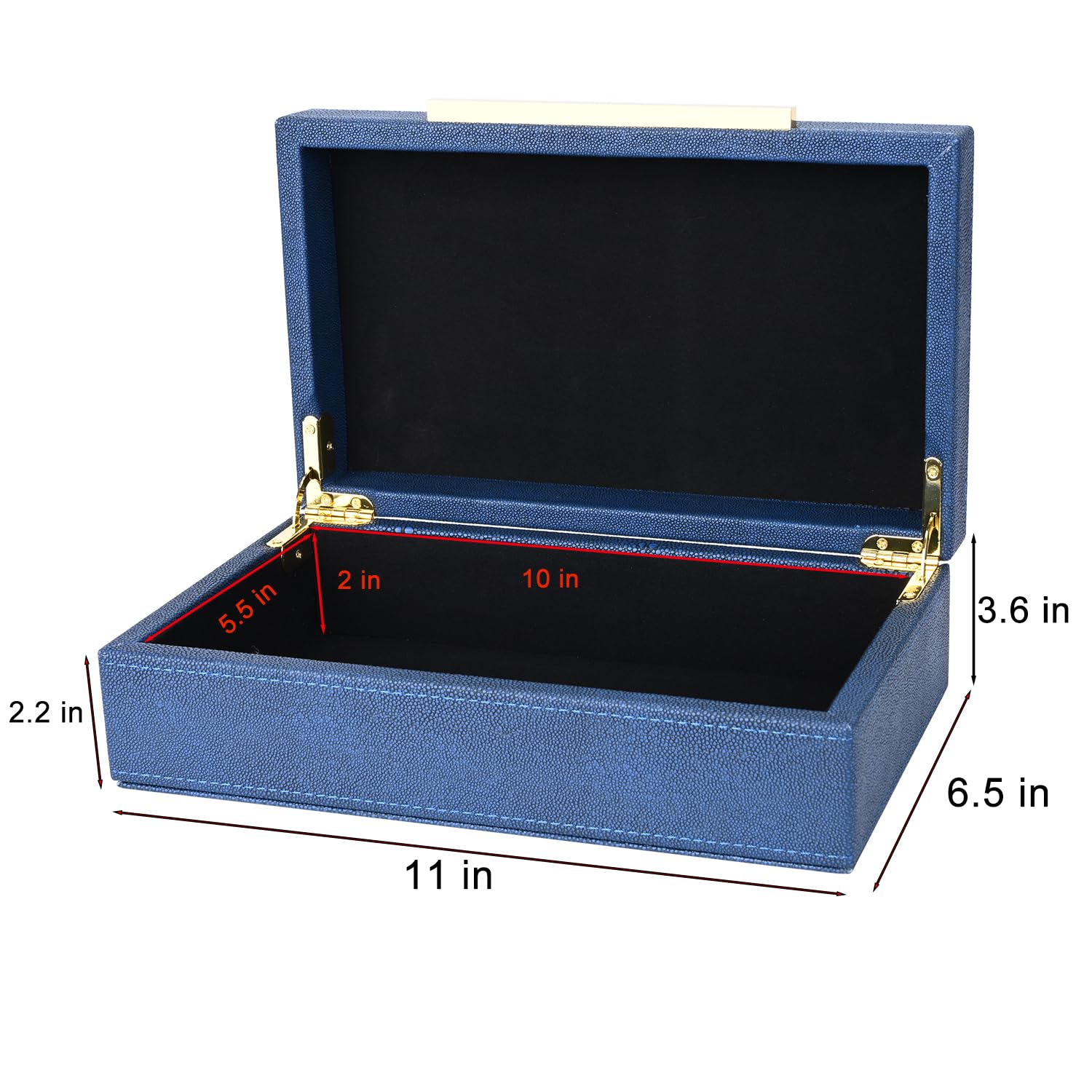 Set 3 Scatole Decorative In Ecopelle Blu Navy Shagreen – Organizer Portagioelli Con Coperchi E Manico Dorato
