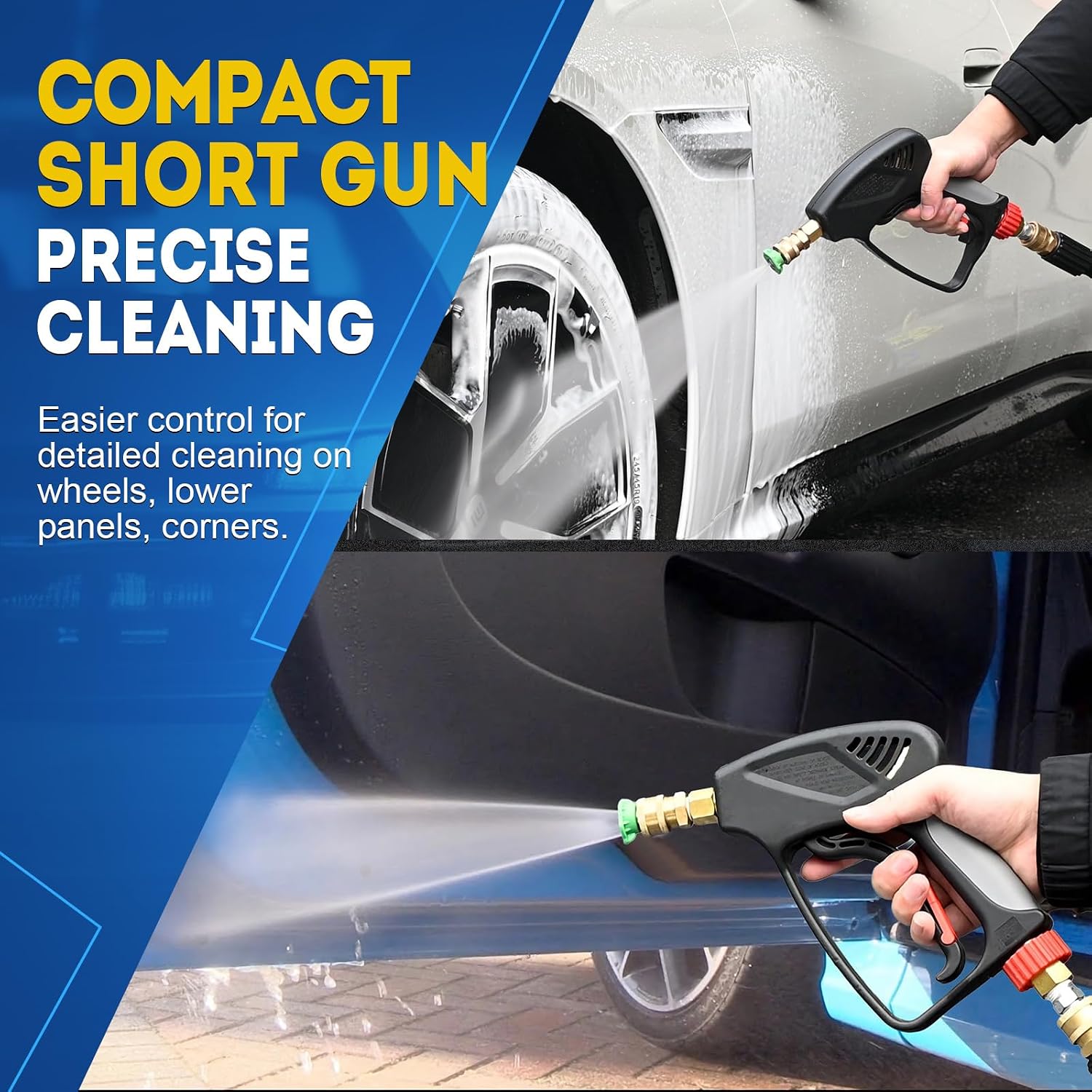 Condition photo showing New/Like New for toolcy 5000 psi pressure washer gun with swivel inlet, short power washer gun with nozzle tips, ergonomic handle, 3/8'' male plug, m22-14mm, 1/4" quick connector, sturdy design for gas pressure washer brass short gun